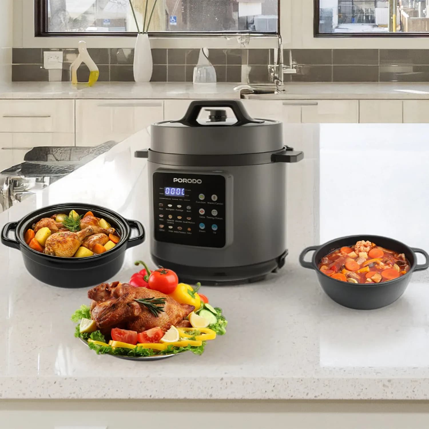 Porodo Pressure Cooker - 1300W, 6L, Gray 3
