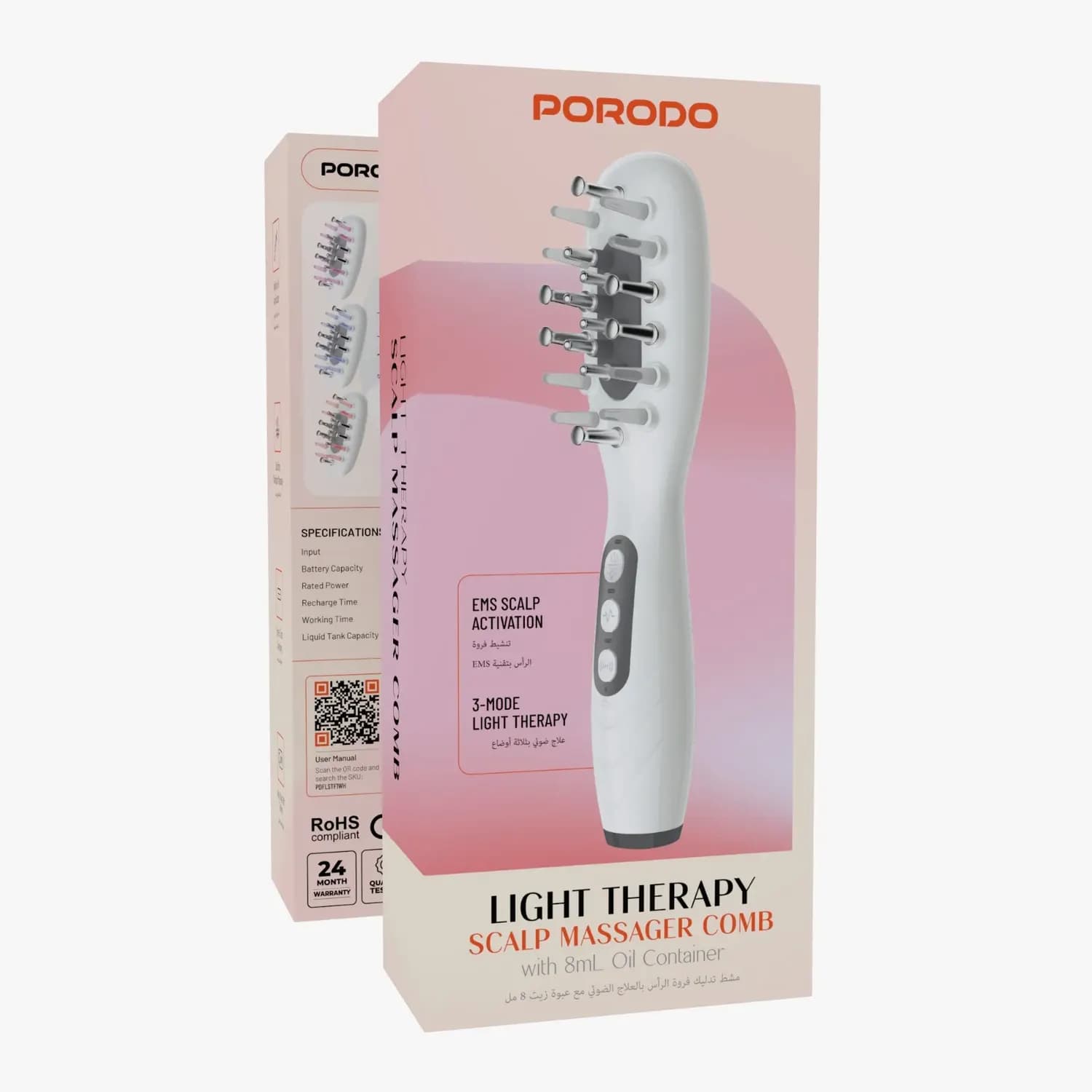 Porodo Scalp Massager - Light Therapy 3-Mode, Rechargeable White 3