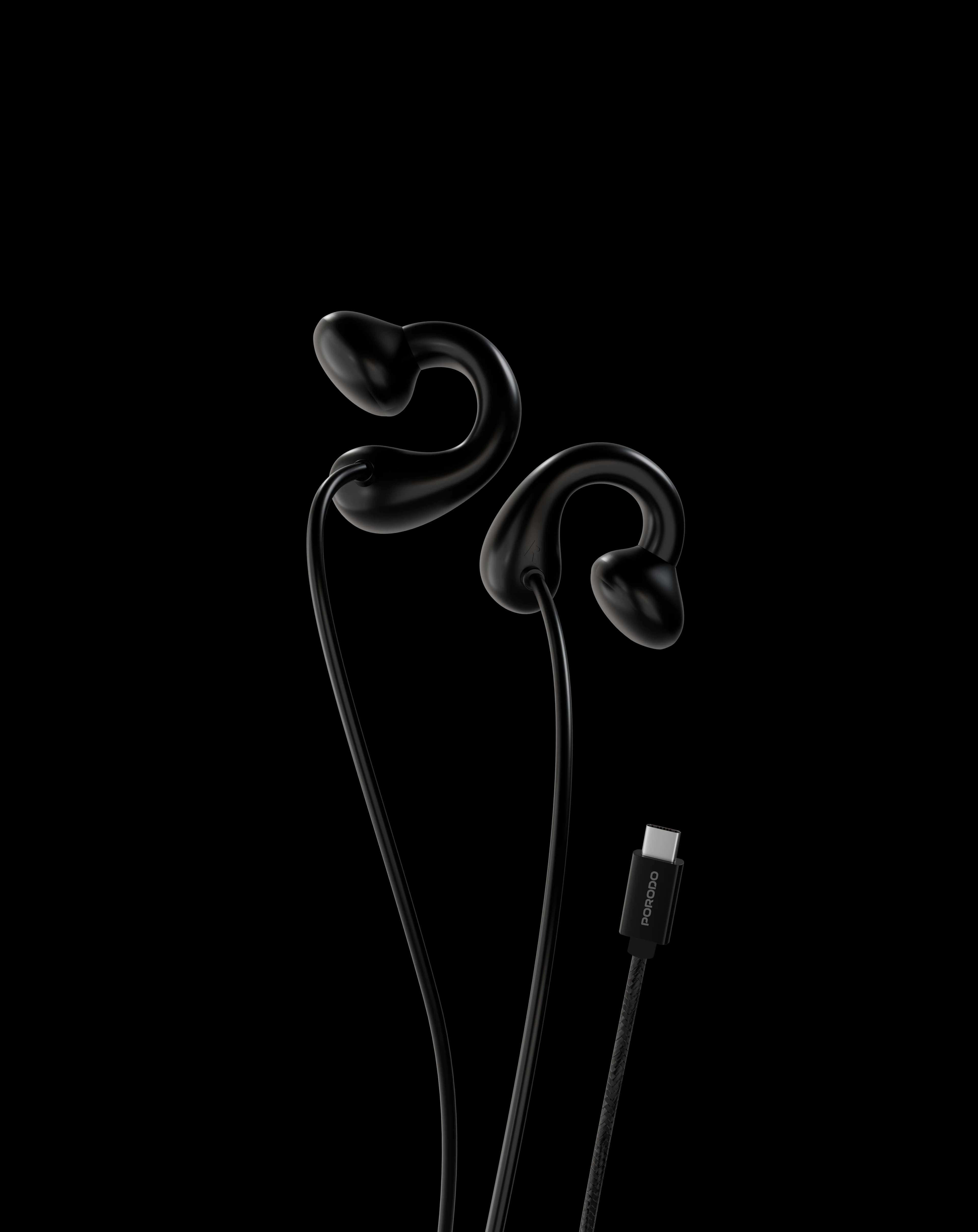 Porodo Voxes Clip-On Wired Earphones with USB-C Connector - Black 2