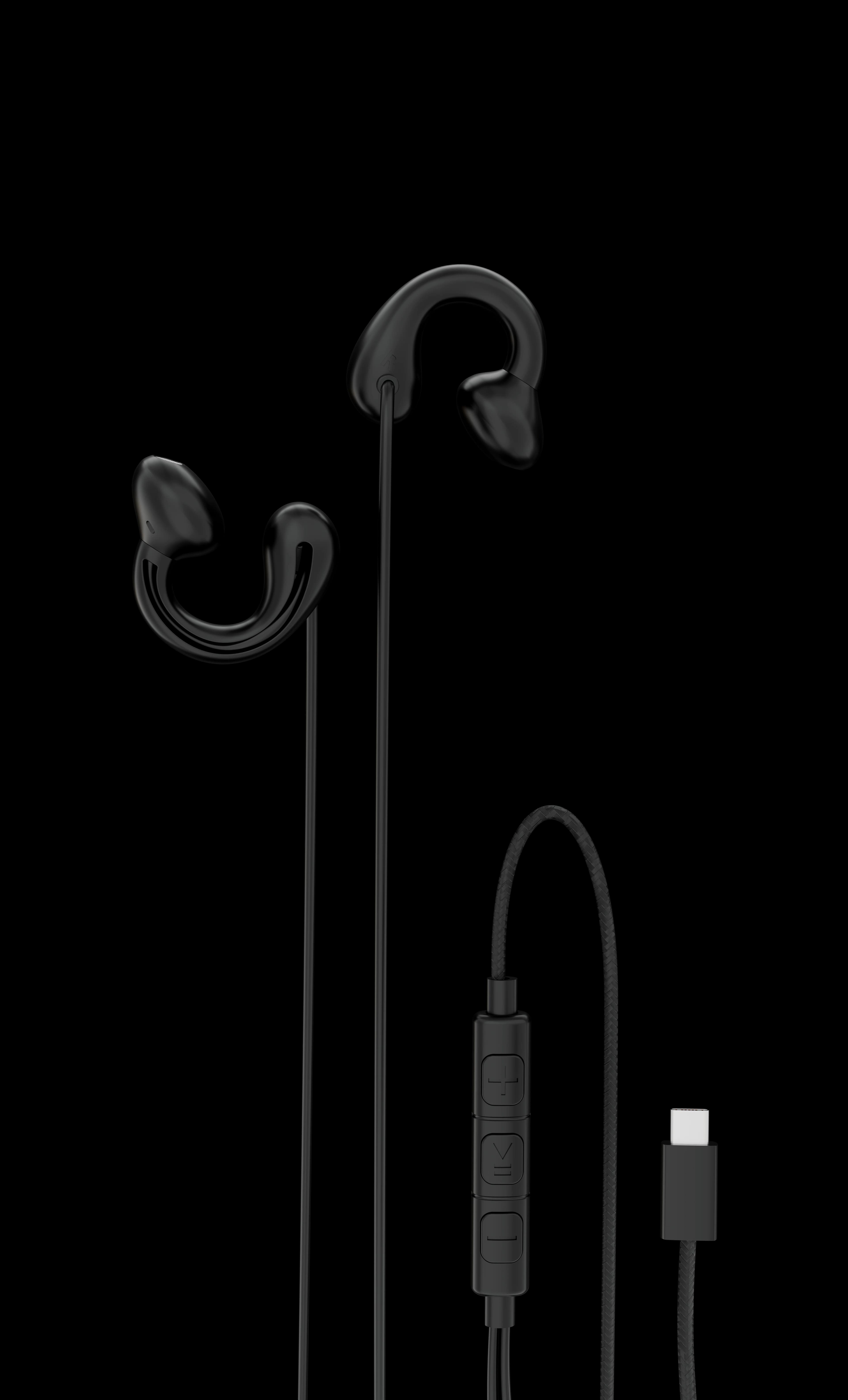 Porodo Voxes Clip-On Wired Earphones with USB-C Connector - Black 3