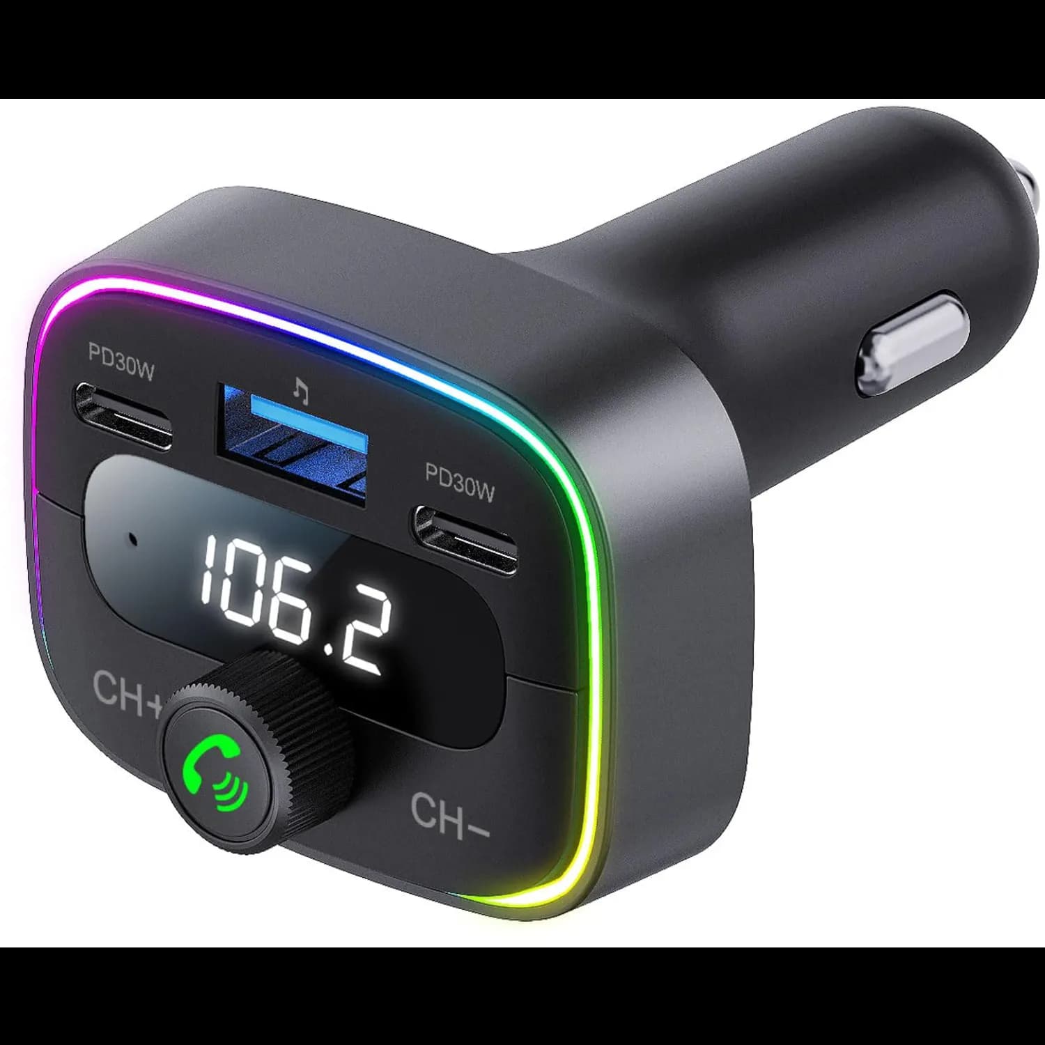 Porodo Smart Car Charger - 60W Dual USB-C, Bluetooth 5.4, RGB Lights 5