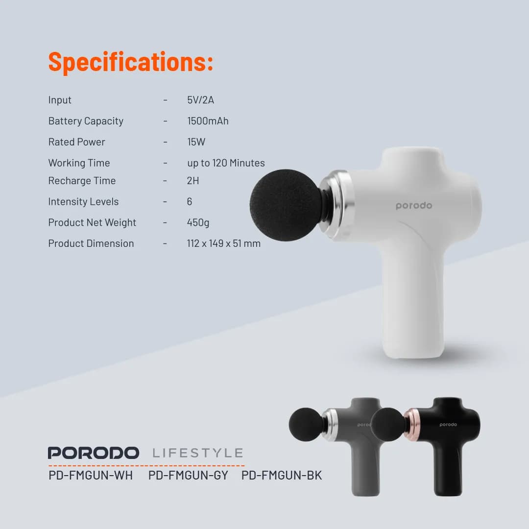 Porodo Lifestyle Precision Handheld Massager 4 Interchangeable Head — Black 2