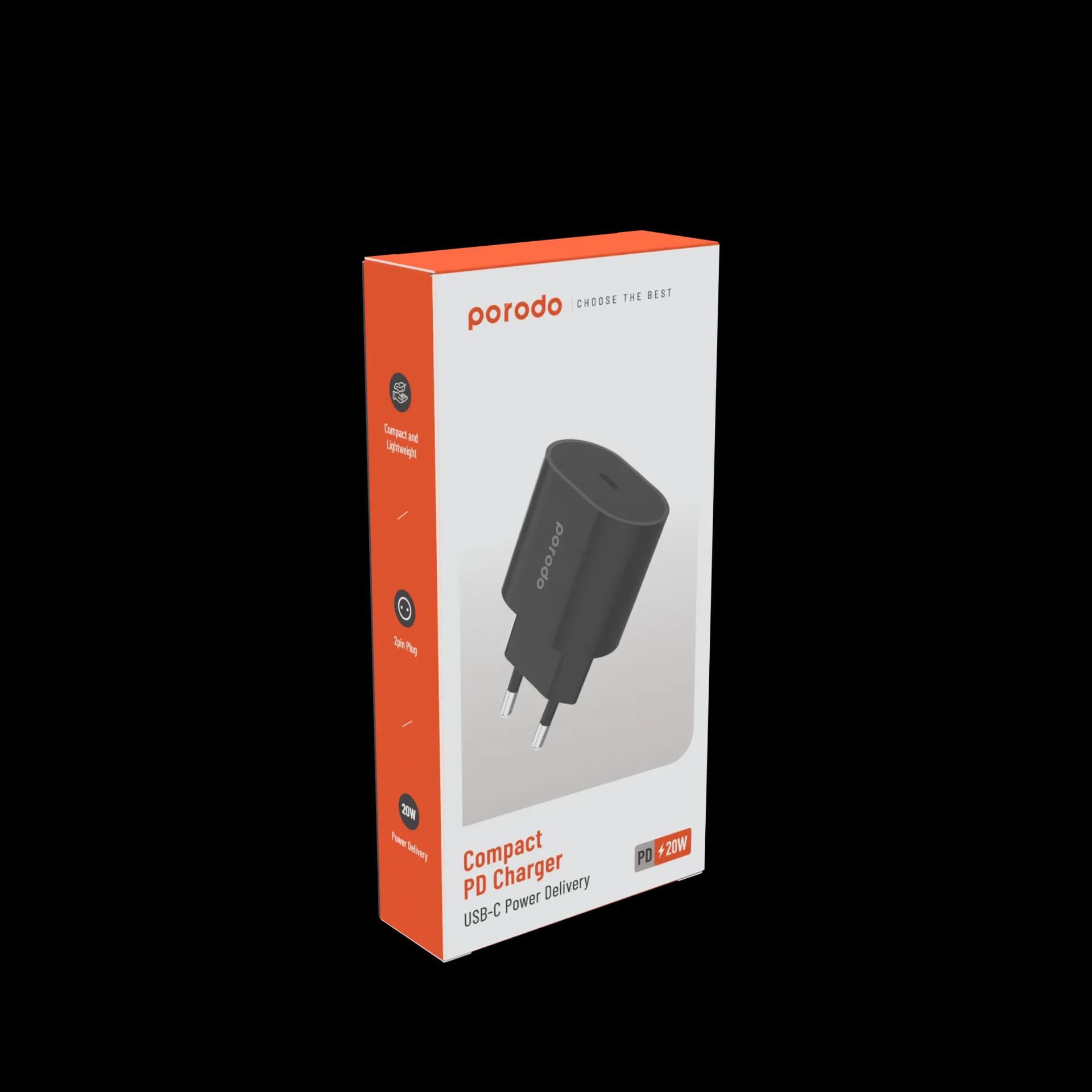 Porodo 20W Single C Port PD Charger EU - Black 1 Porodo 20W Single C Port PD Charger EU - Black 1