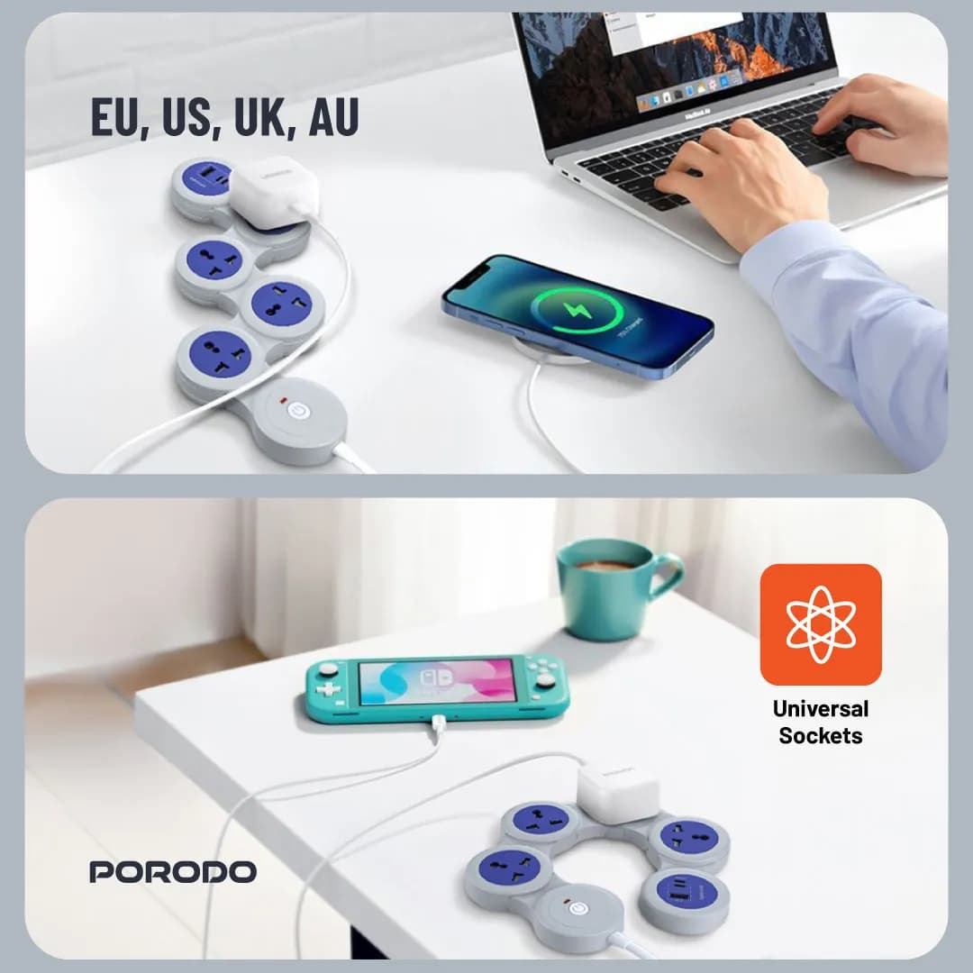 Porodo Multi-Socket Strip: Universal AC & USB-C Power Delivery 1.8m 2