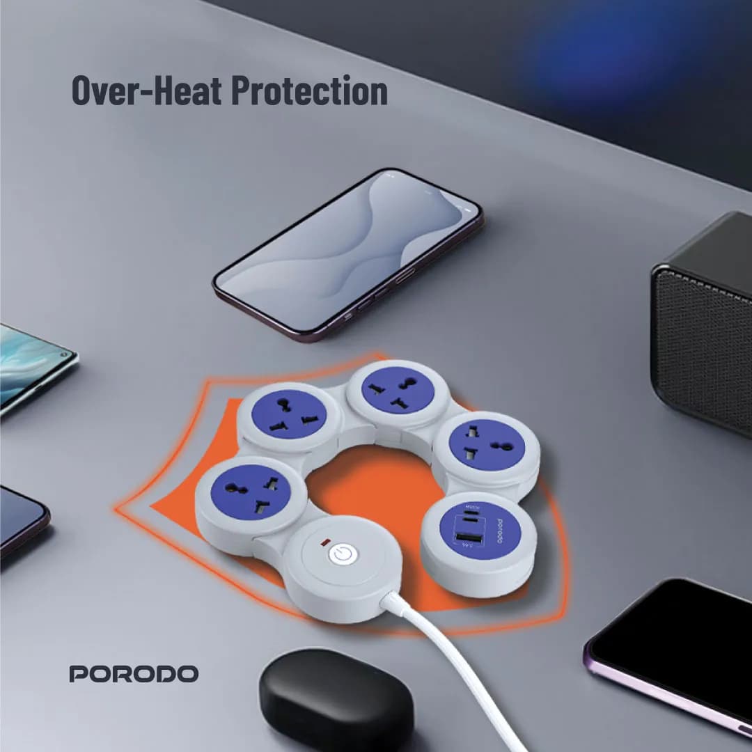 Porodo Multi-Socket Strip: Universal AC & USB-C Power Delivery 1.8m 4