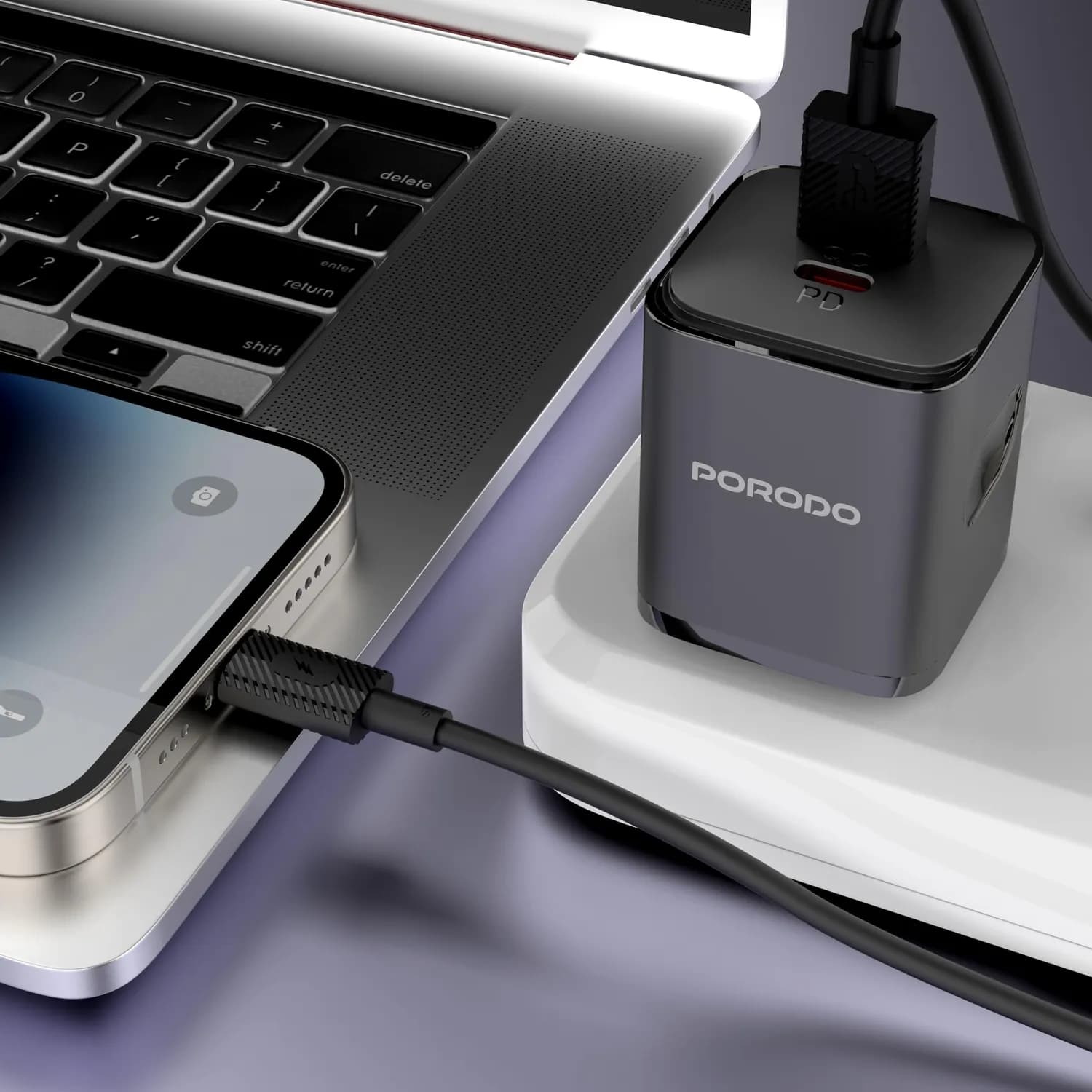 Porodo Dual Port Charger - 20W PD & 18W QC, Black 2