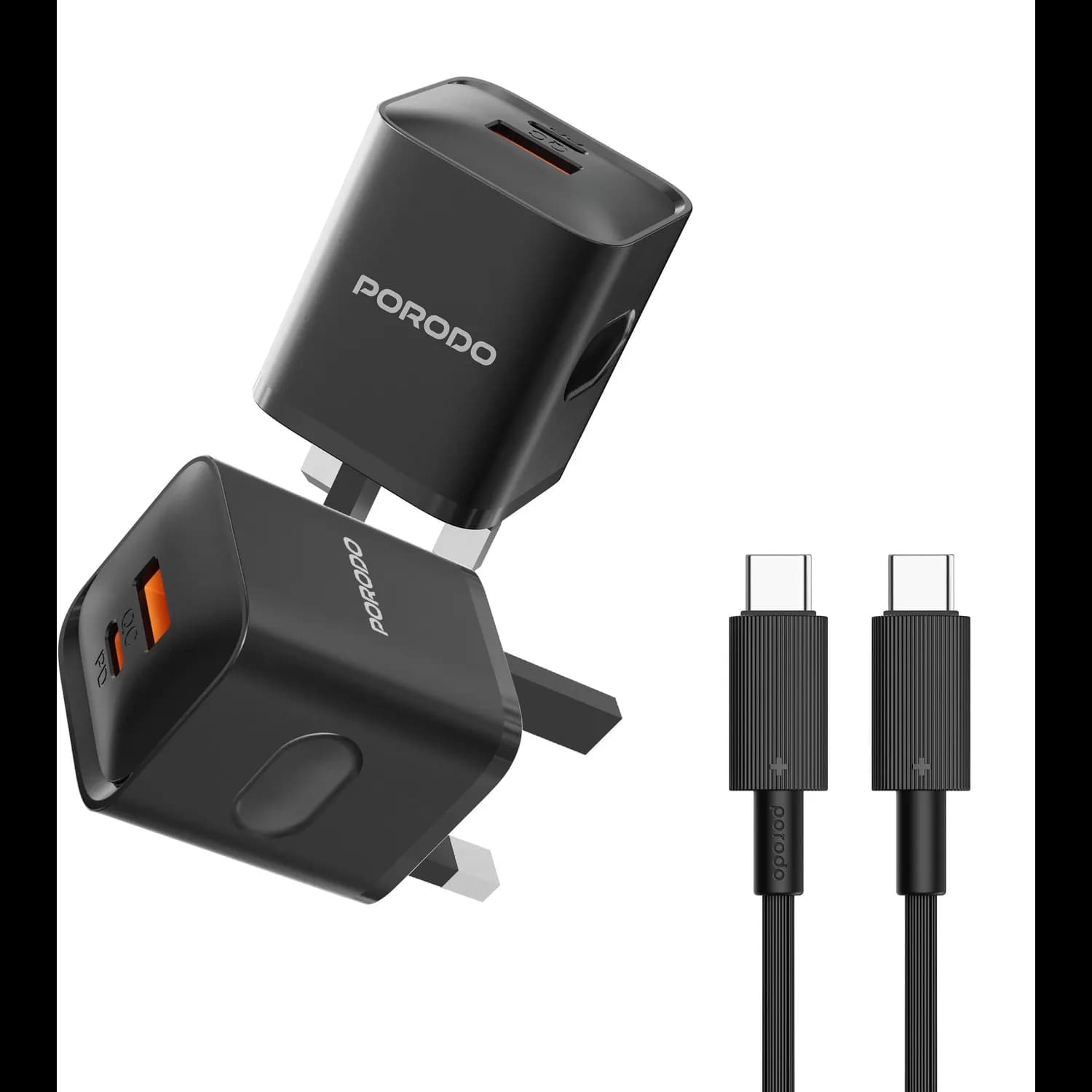 Porodo Dual Port Charger - 20W PD & 18W QC, Black 1