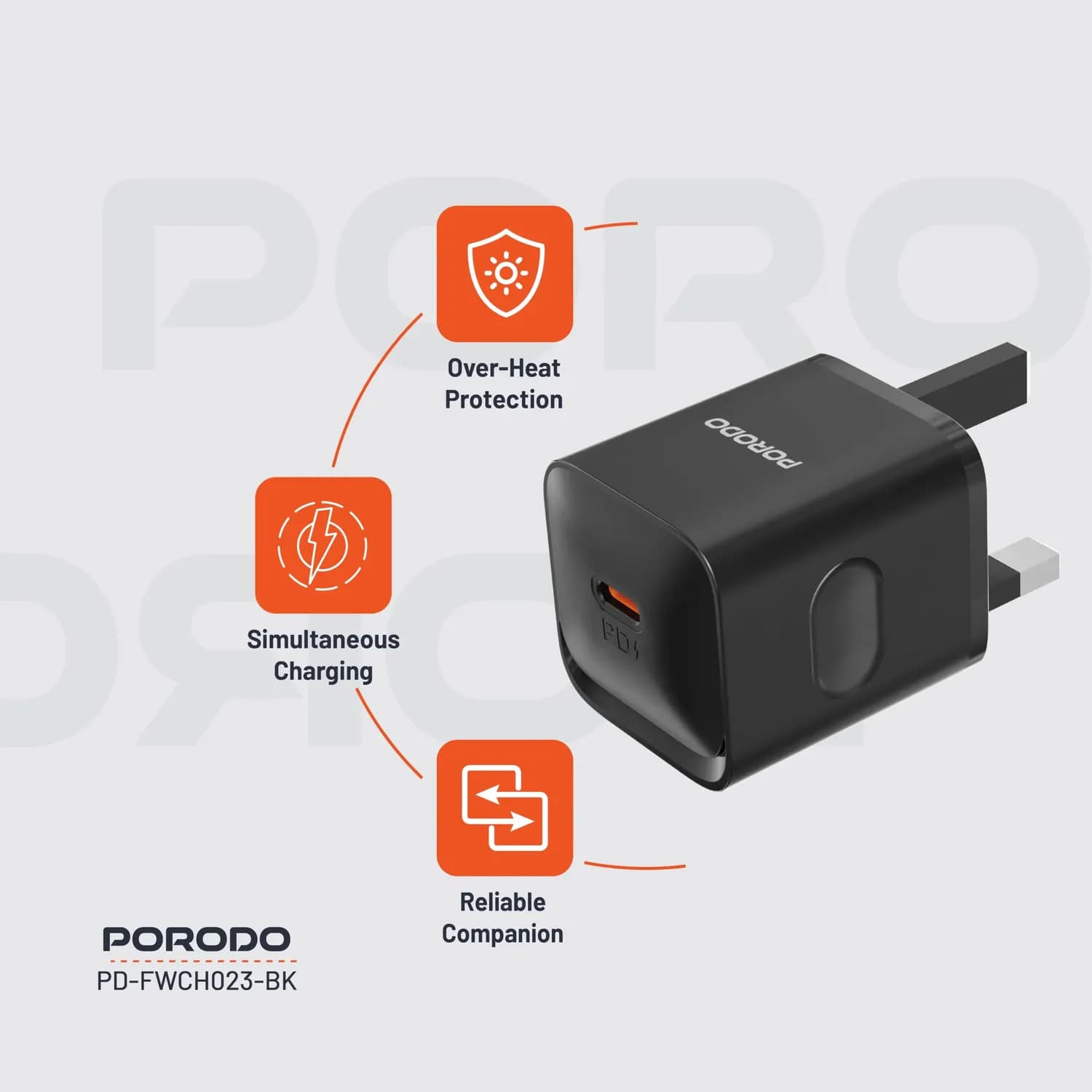 Porodo Charger PD20W - UK Plug, Black 3