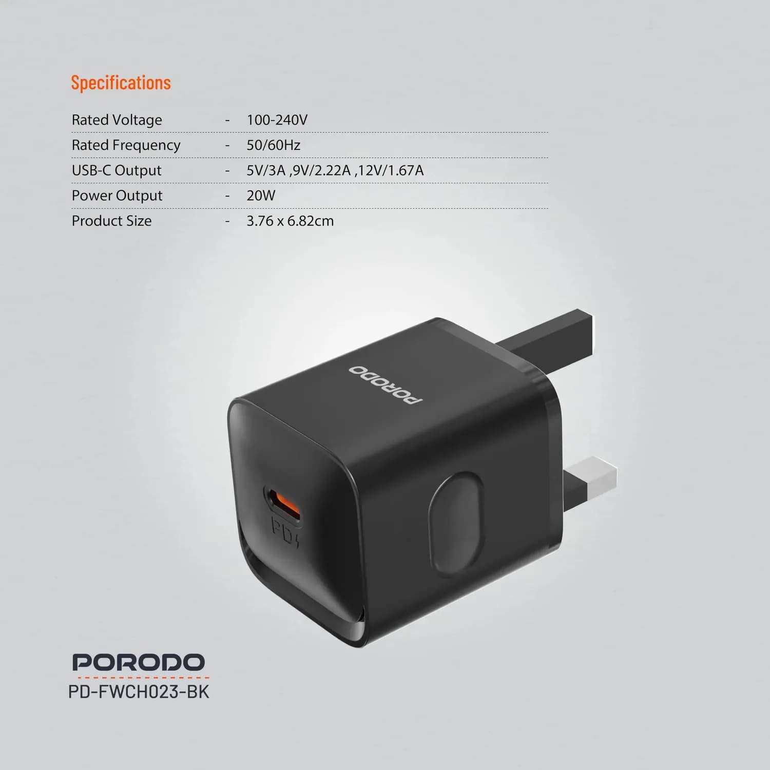 Porodo Charger PD20W - UK Plug, Black 5
