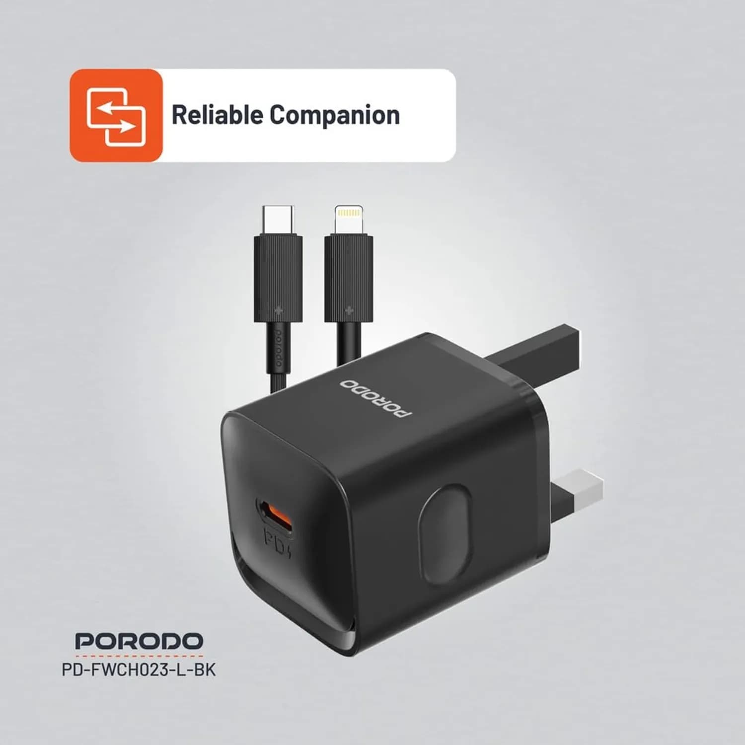 Porodo Charger PD20W with Type-C to Lightning Cable - Black 5