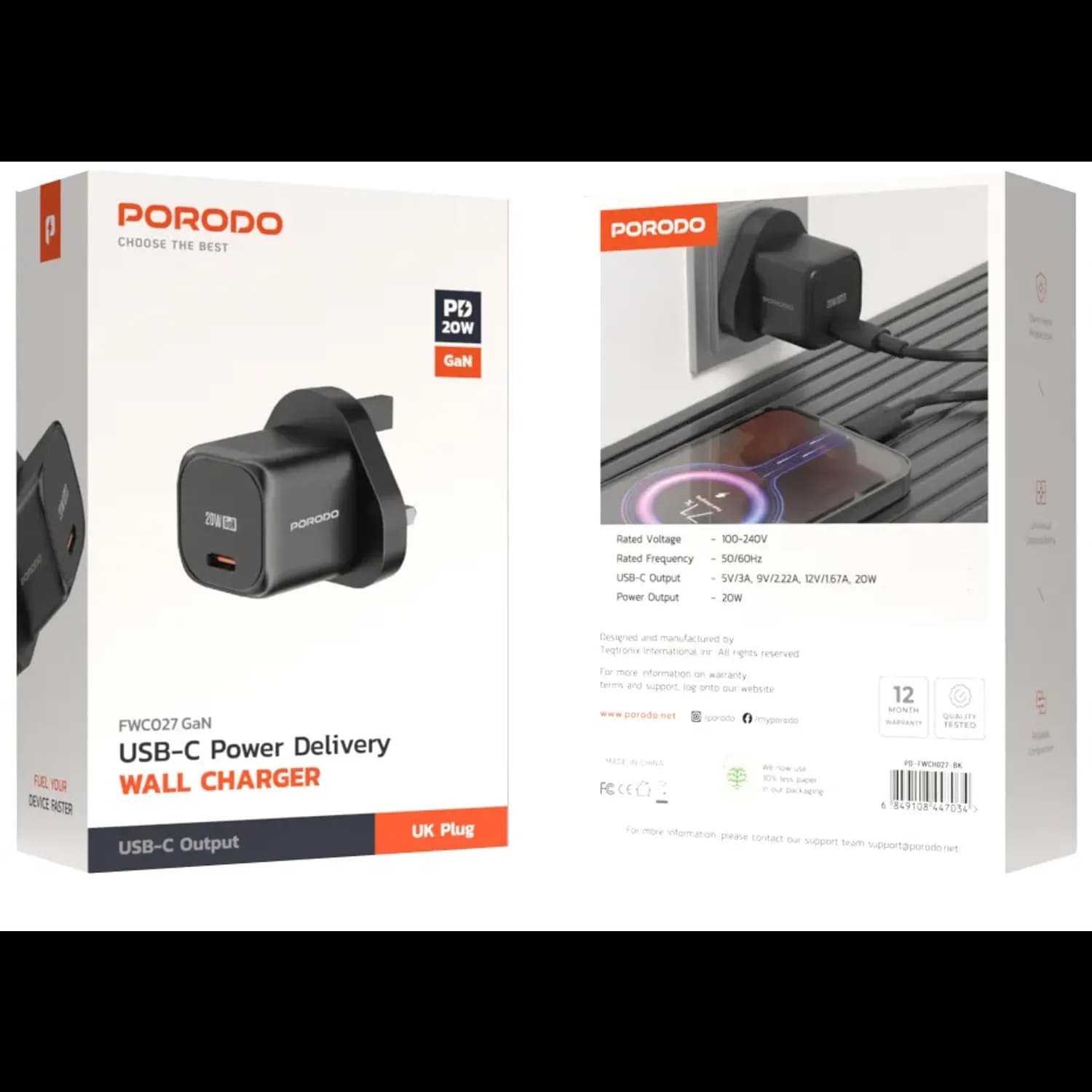 Porodo Fast Charger PD 20W - UK Plug, Black 5