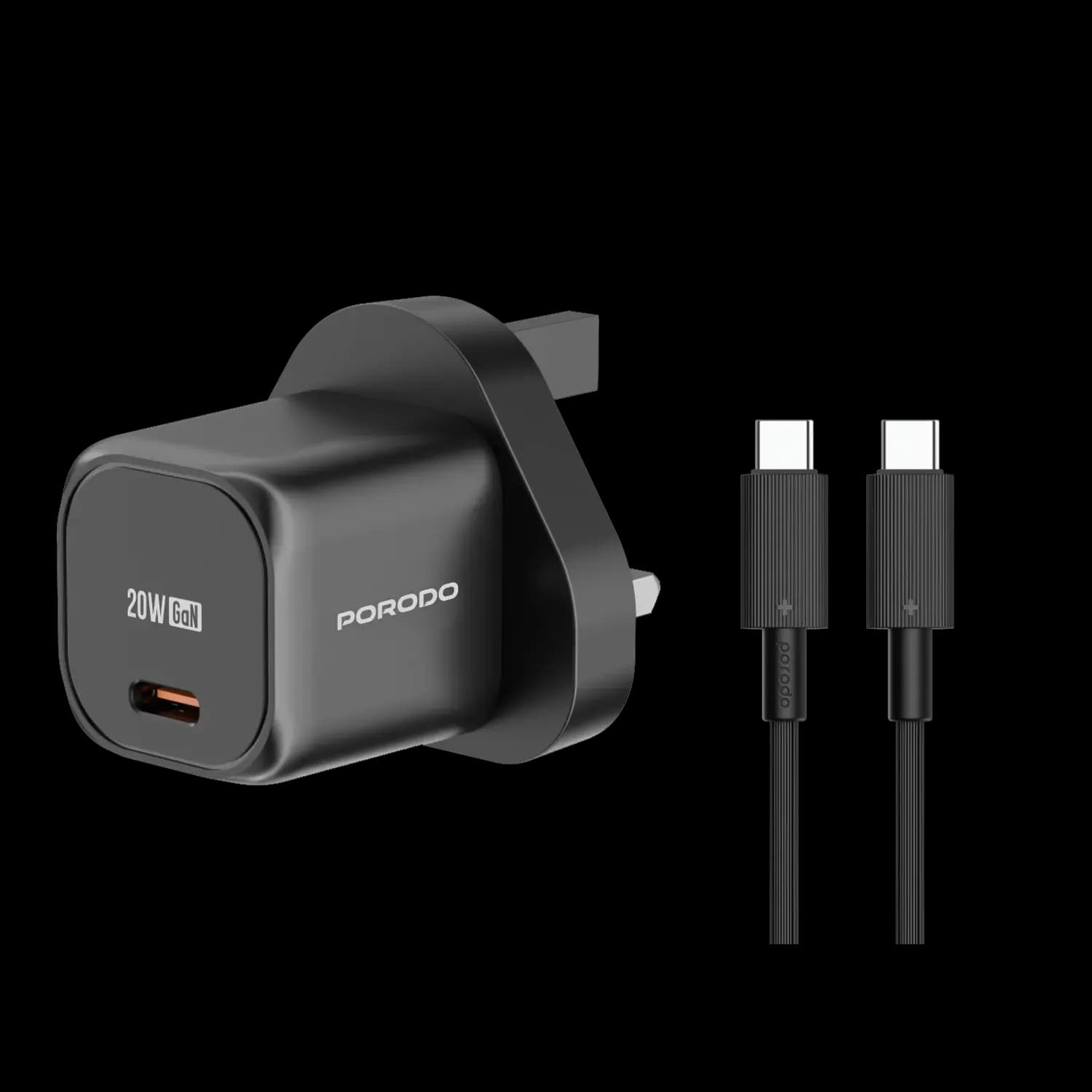 Porodo Fast Charger PD 20W - UK Plug, Black 1 Porodo Fast Charger PD 20W - UK Plug, Black 1