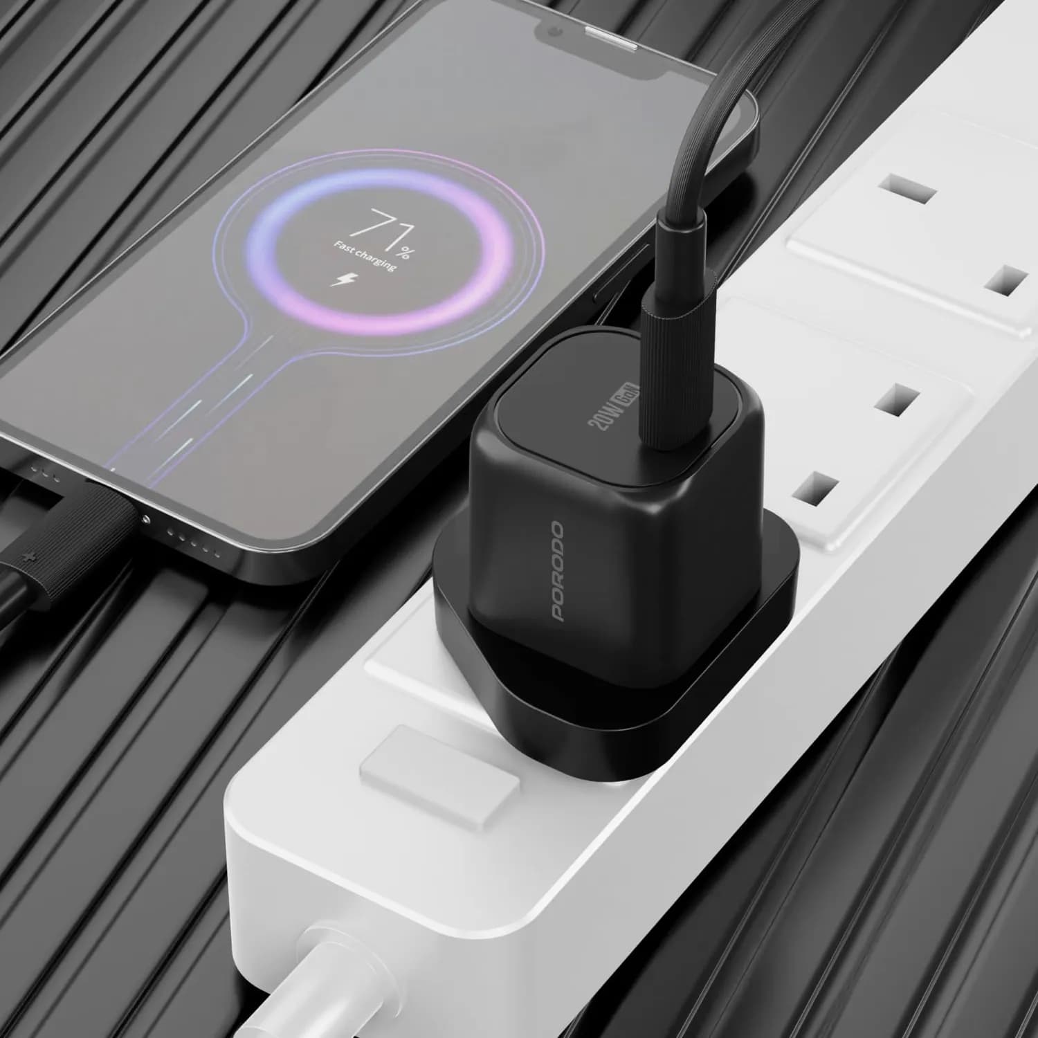 Porodo Charger PD 20W GaN - Single Type-C, Fast Charge 2