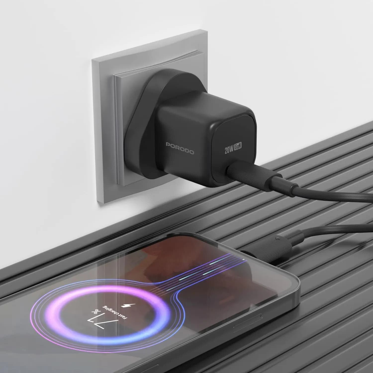 Porodo GaN Charger - 20W PD Fast Charge, Black 4