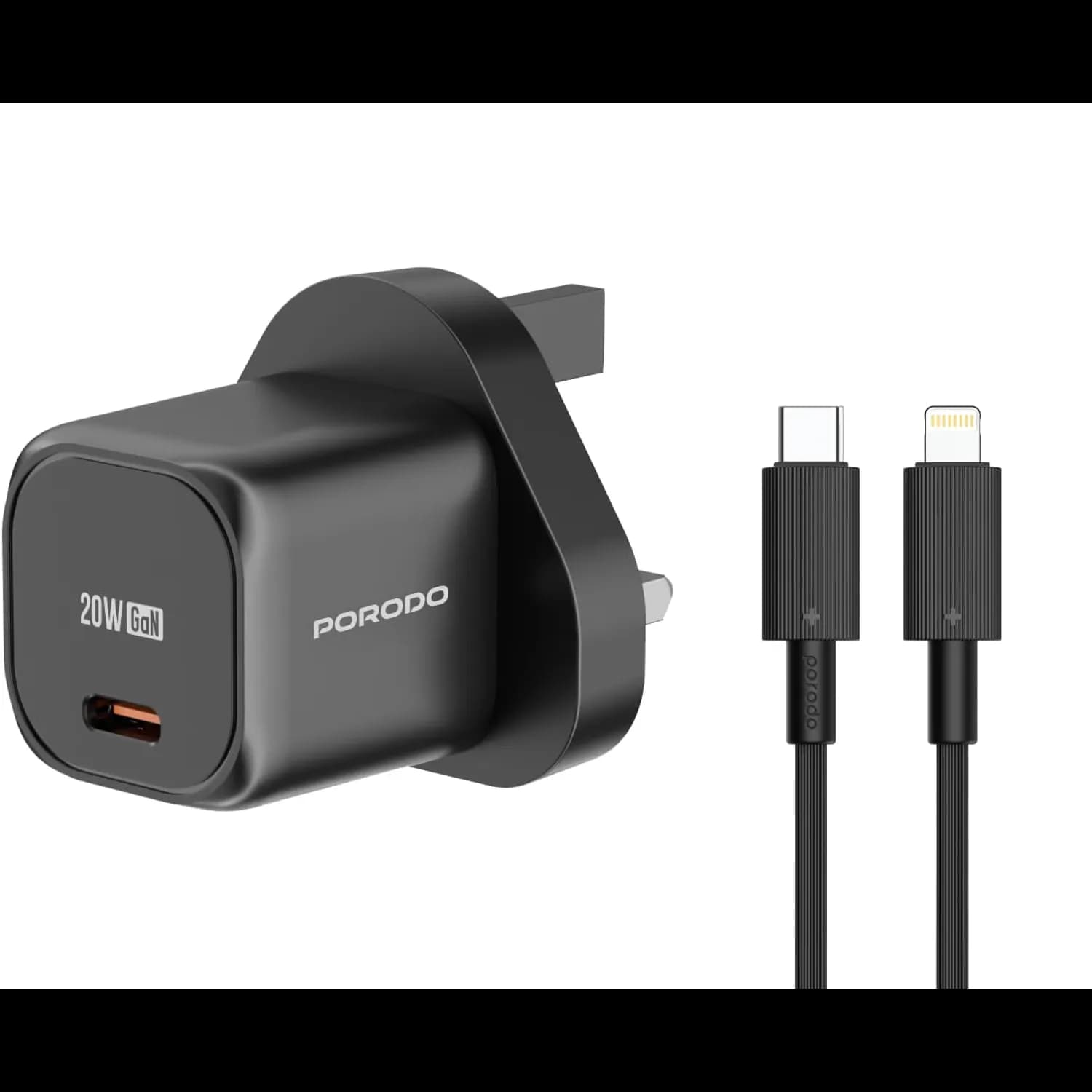Porodo GaN Charger - 20W PD Fast Charge, Black 1