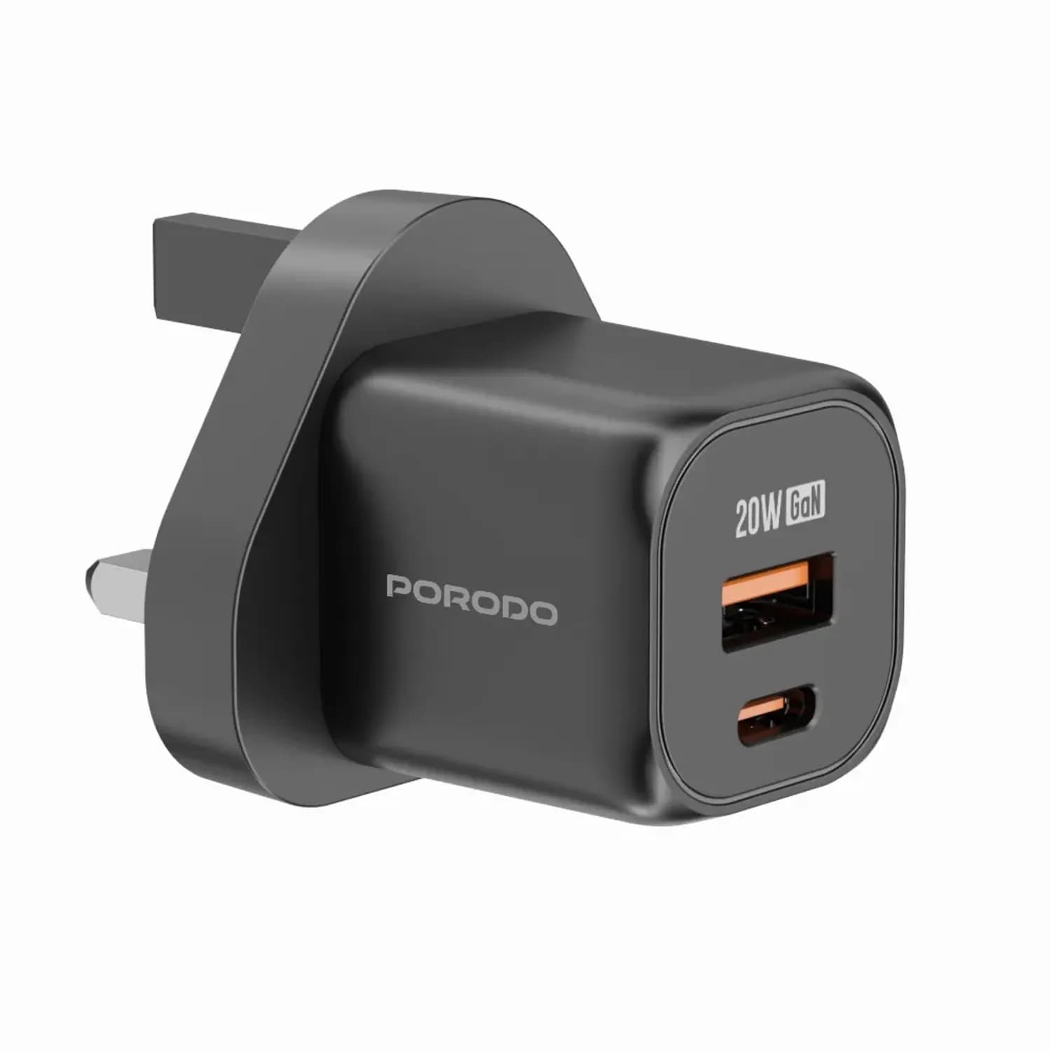 Porodo Fast Charger PD 20W USB-C & USB-A - GaN, Black 5