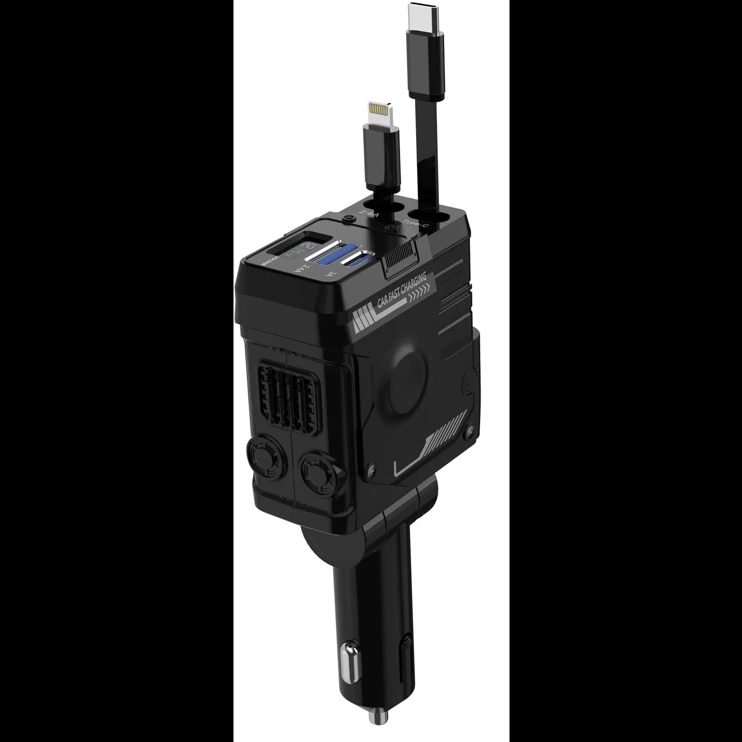 Porodo Car Charger & Audio Transmitter - PD 36W, Voltage Monitor, Black 2