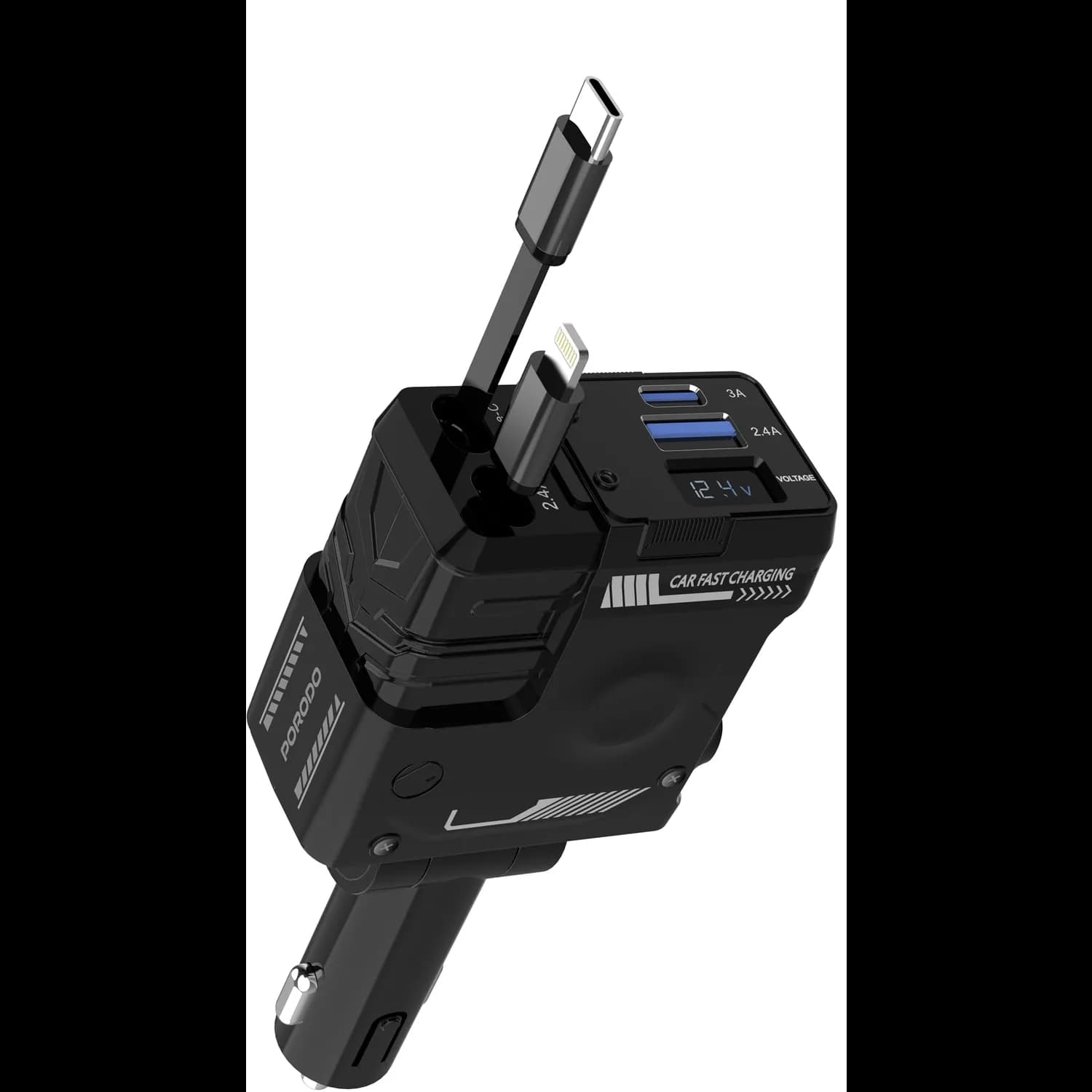 Porodo Car Charger & Audio Transmitter - PD 36W, Voltage Monitor, Black 4