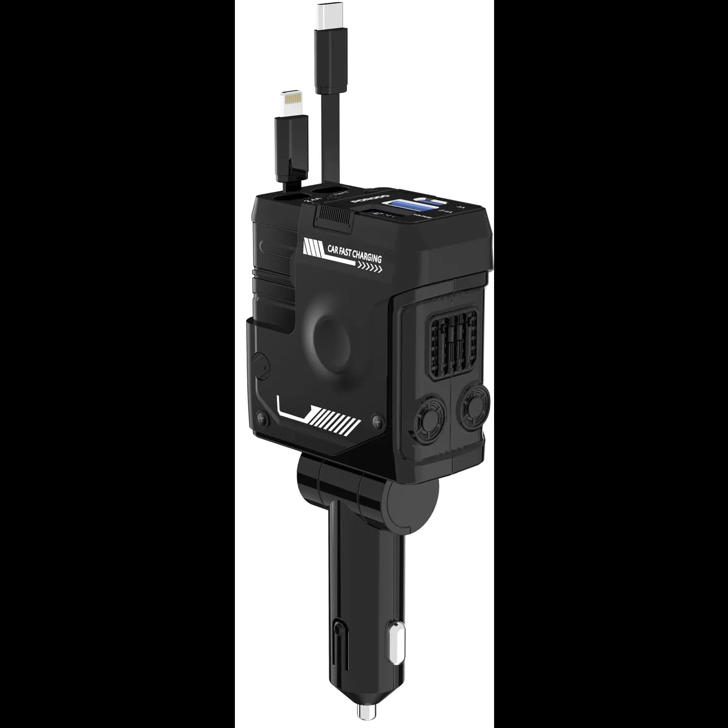 Porodo Car Charger & Audio Transmitter - PD 36W, Voltage Monitor, Black 5