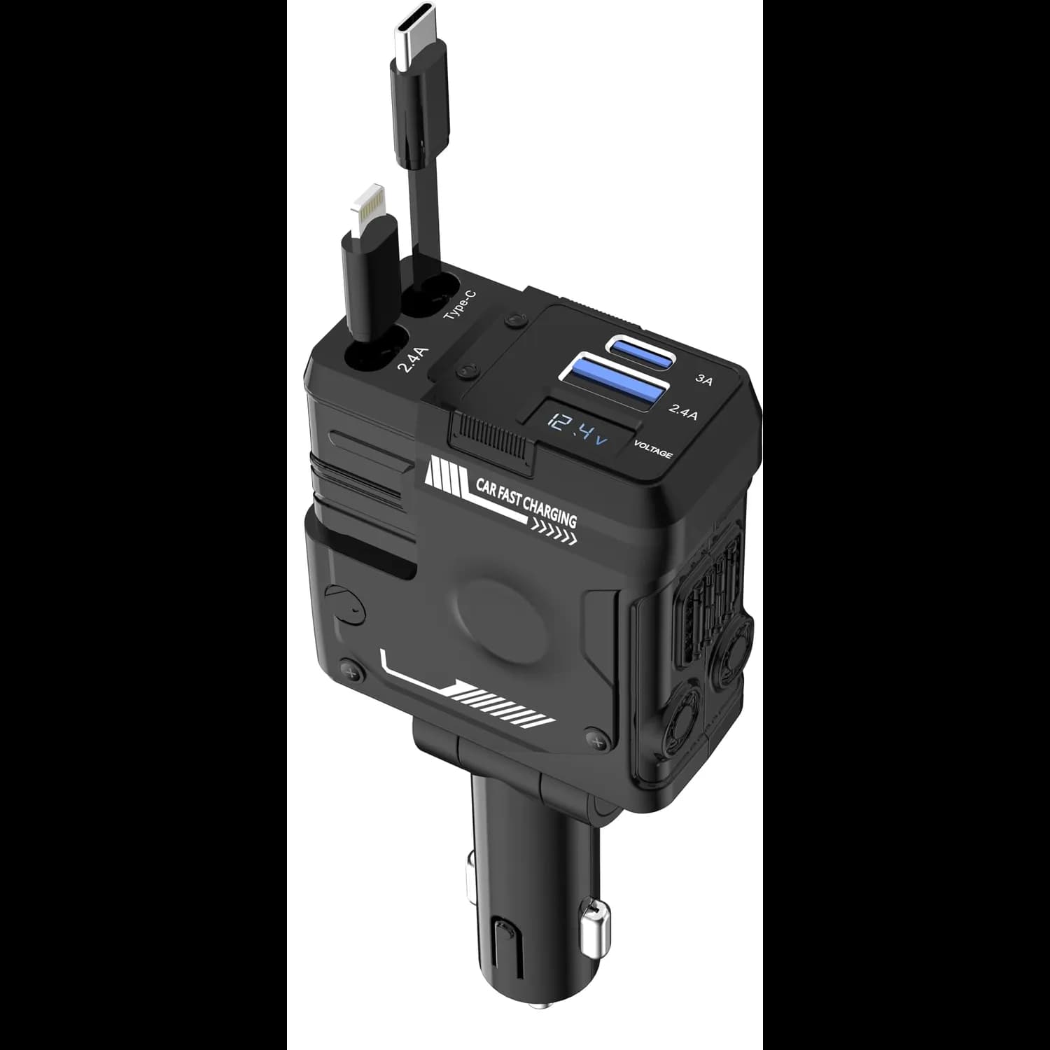 Porodo Car Charger & Audio Transmitter - PD 36W, Voltage Monitor, Black 1 Porodo Car Charger & Audio Transmitter - PD 36W, Voltage Monitor, Black 1
