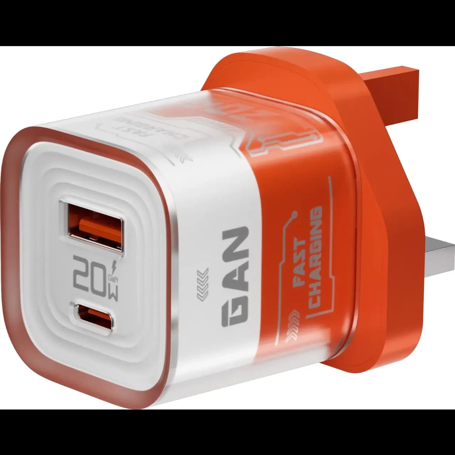 Porodo GaN Wall Charger - Crystal Shell, Orange 3