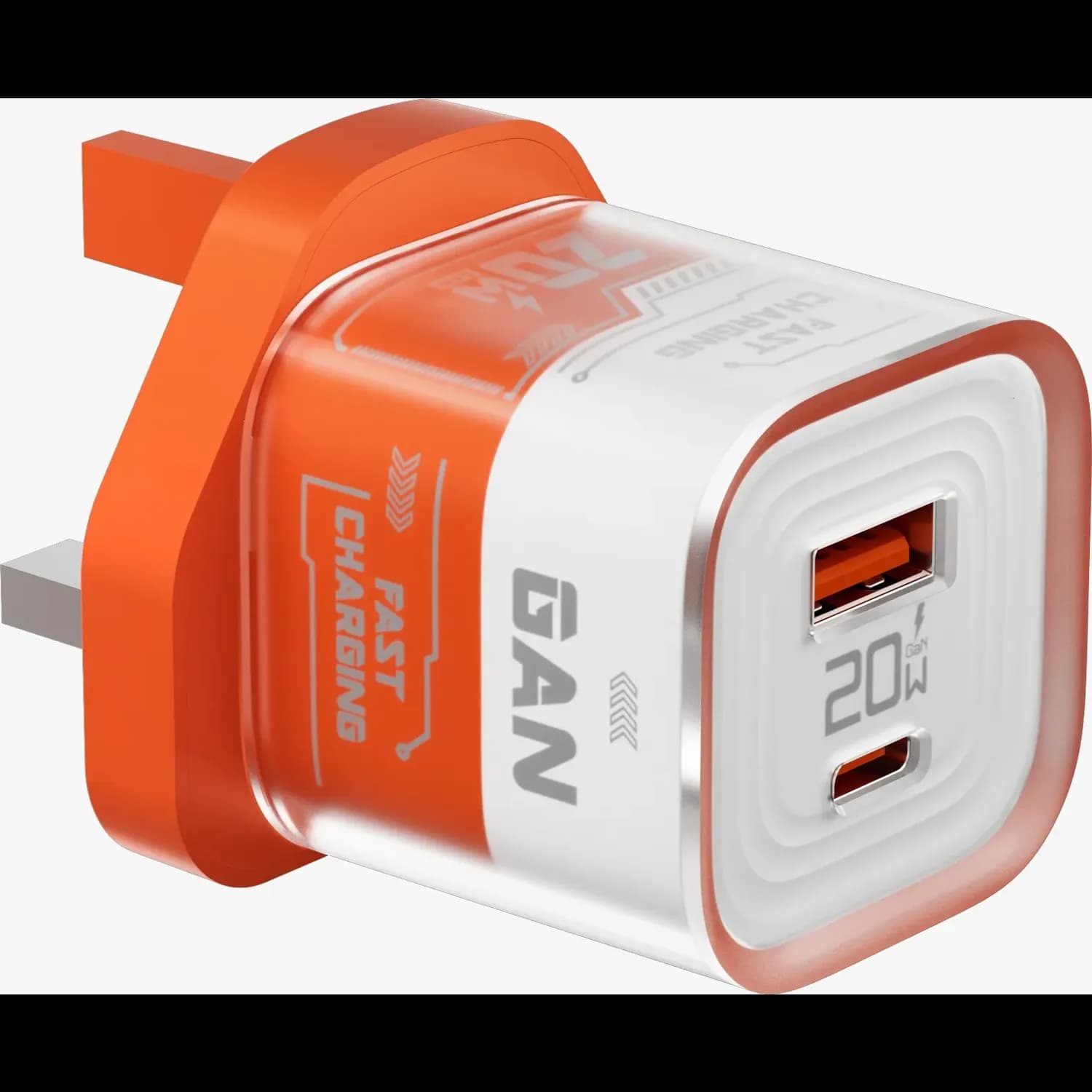 Porodo GaN Wall Charger - Crystal Shell, Orange 1 Porodo GaN Wall Charger - Crystal Shell, Orange 1