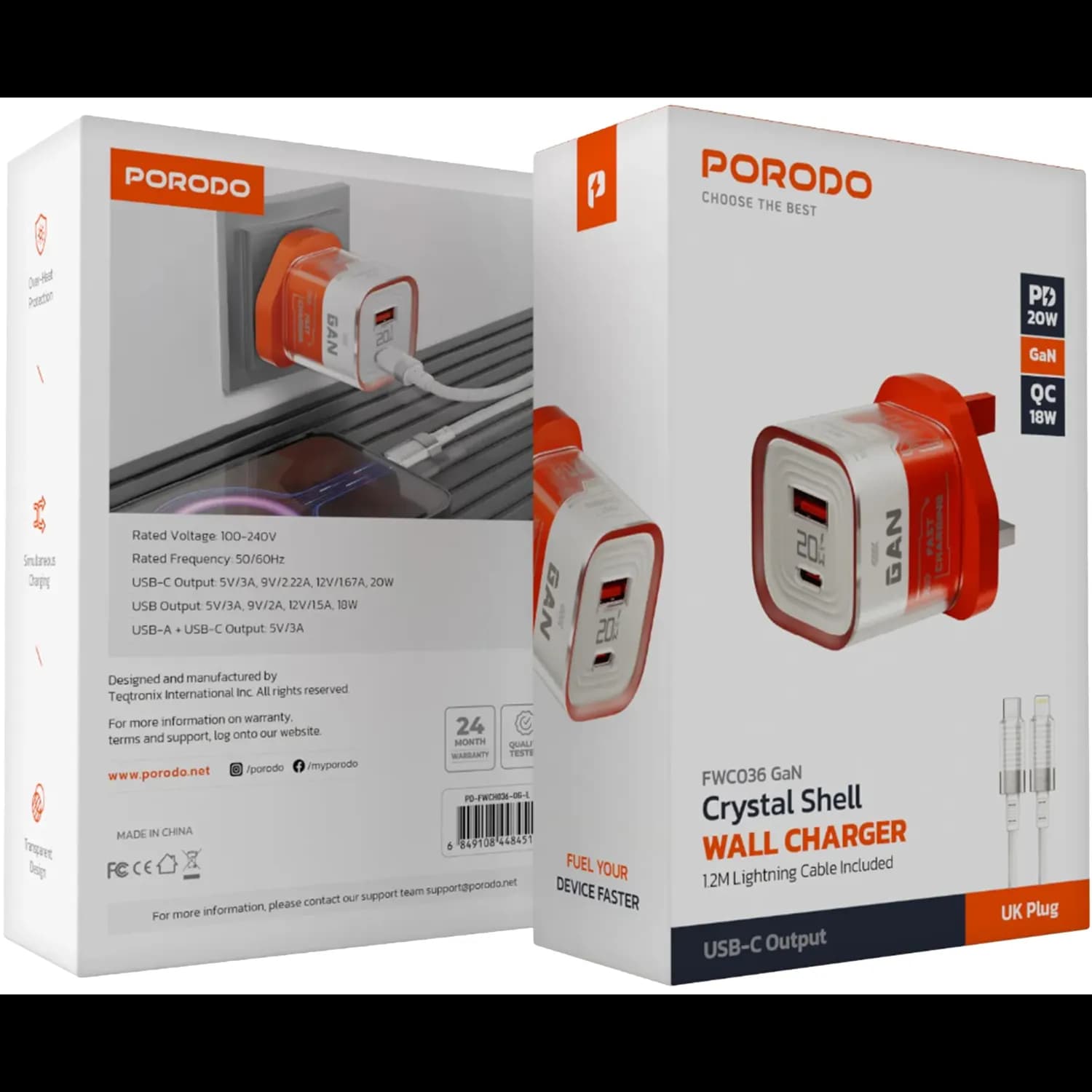 Porodo Charger - GaN 20W PD & QC Fast Charge, Transparent 3