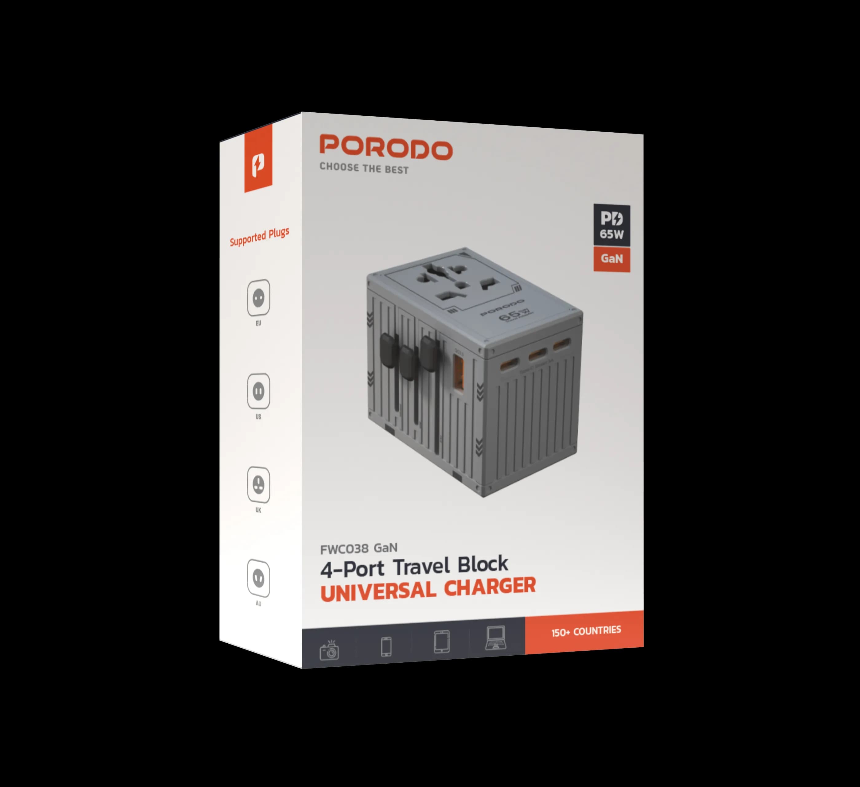 Porodo GaN 5-Port Travel Block Universal Charger - Grey 3