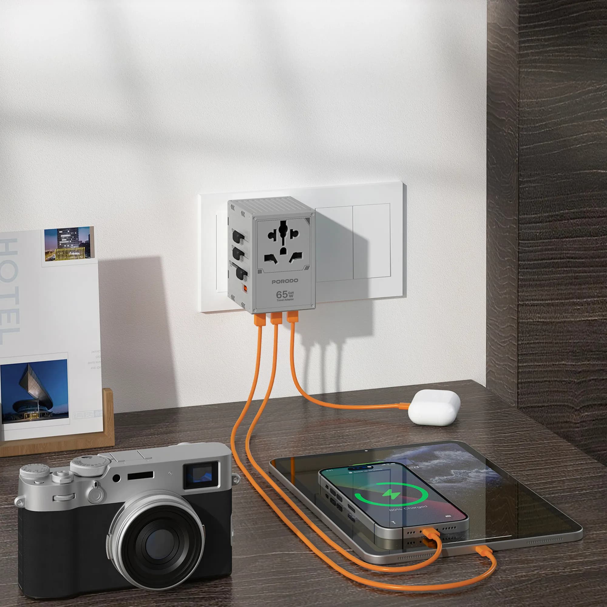 Porodo GaN 5-Port Travel Block Universal Charger - Grey 4