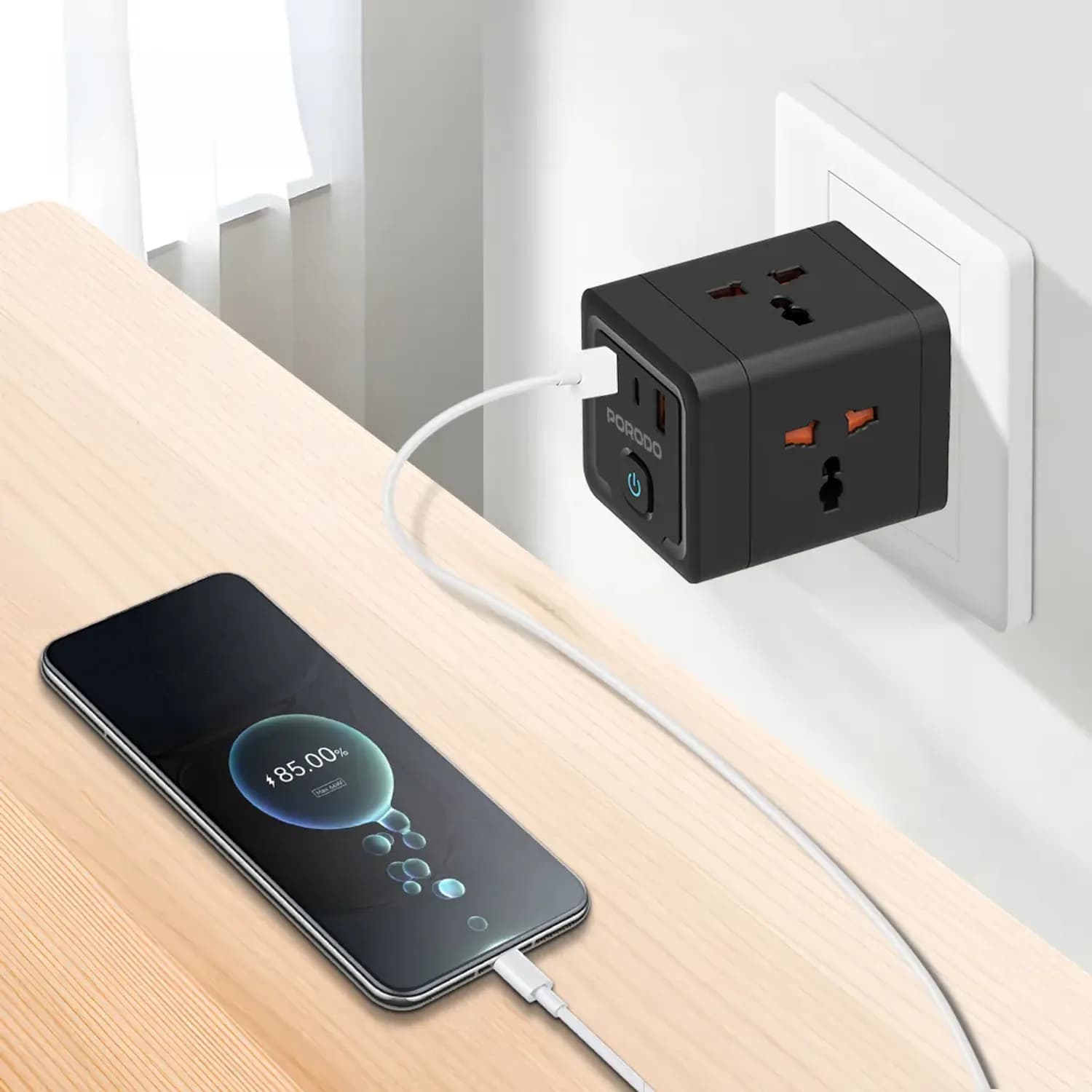 Porodo Adaptor - 20W QC 3.0, 2A+1 Type C, Black 2