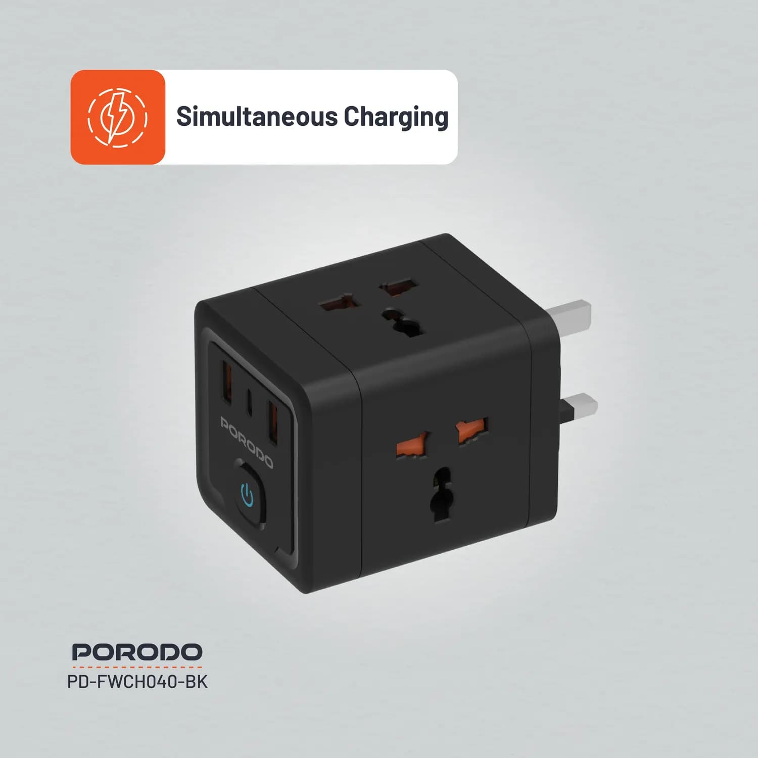 Porodo Adaptor - 20W QC 3.0, 2A+1 Type C, Black 4