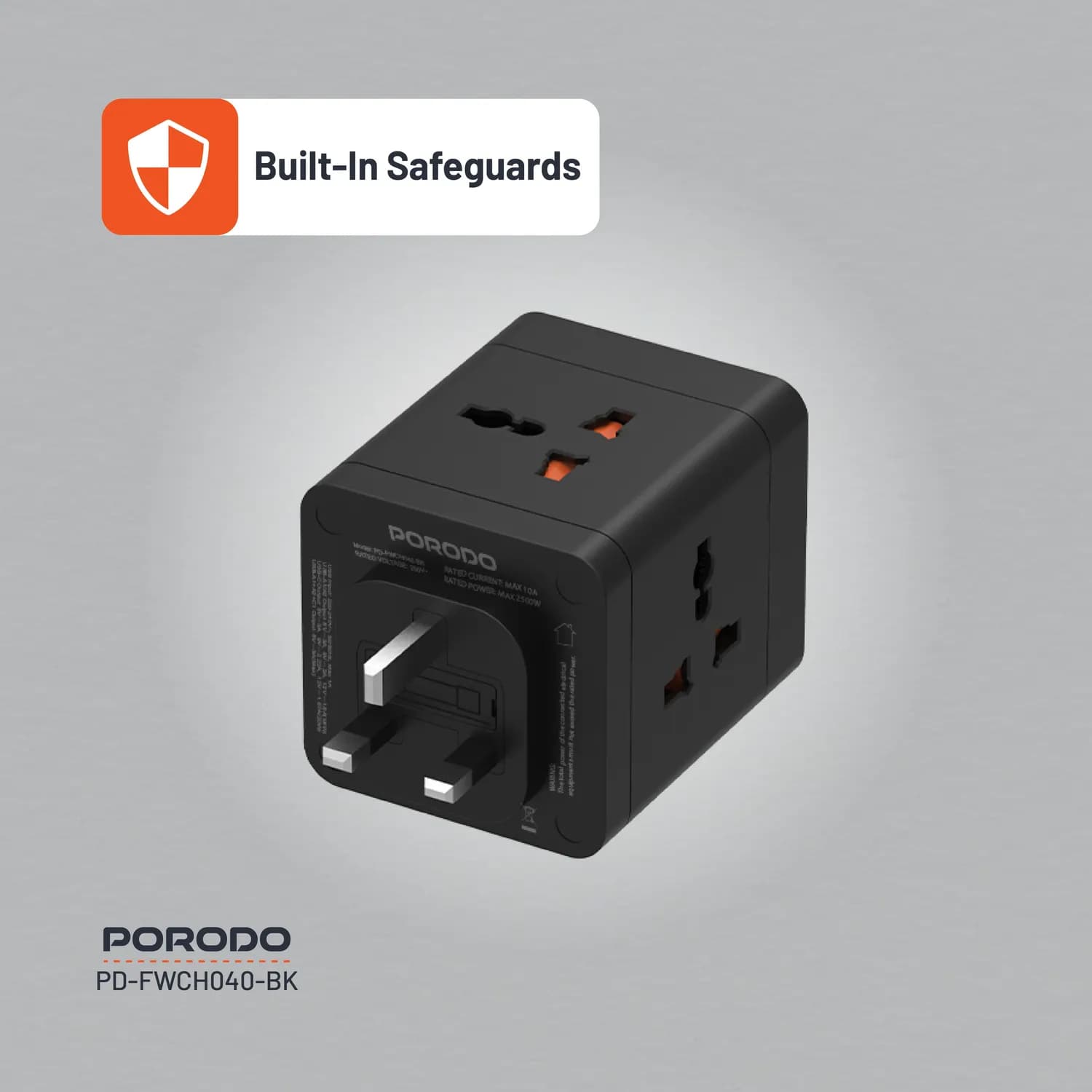 Porodo Adaptor - 20W QC 3.0, 2A+1 Type C, Black 5