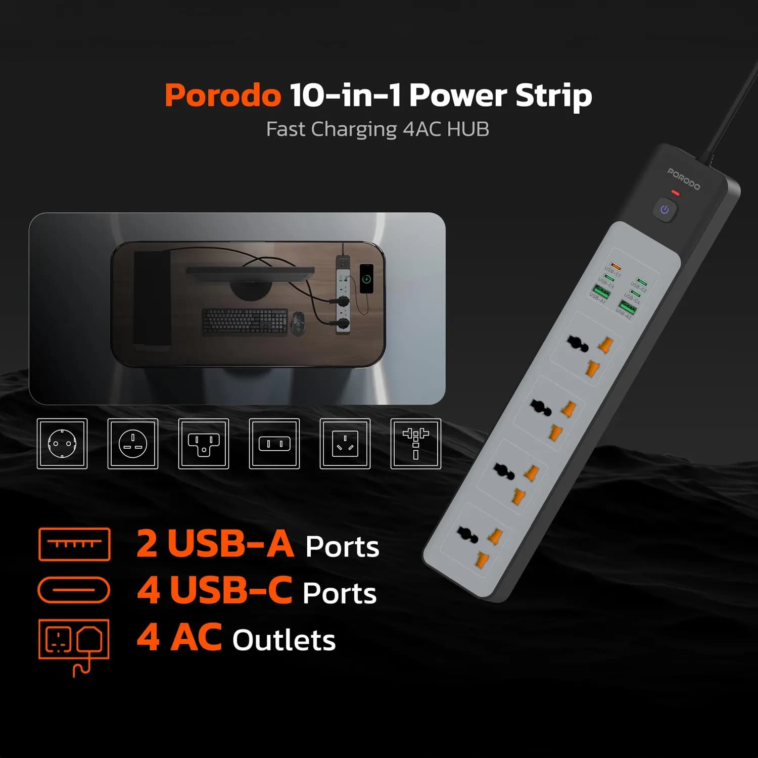 Porodo Universal AC Adapter - 2500W, 150+ Countries, White 4