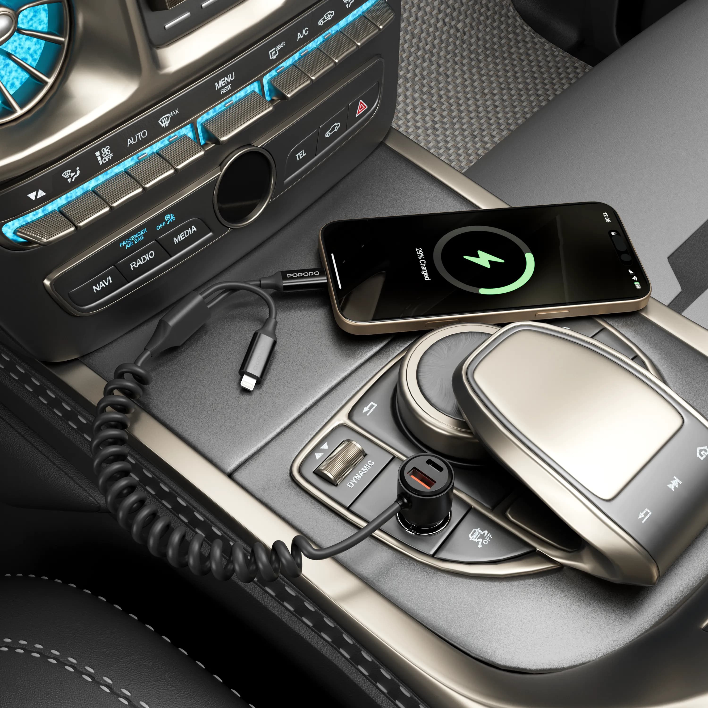 Porodo 95W Car Charger - Black 3