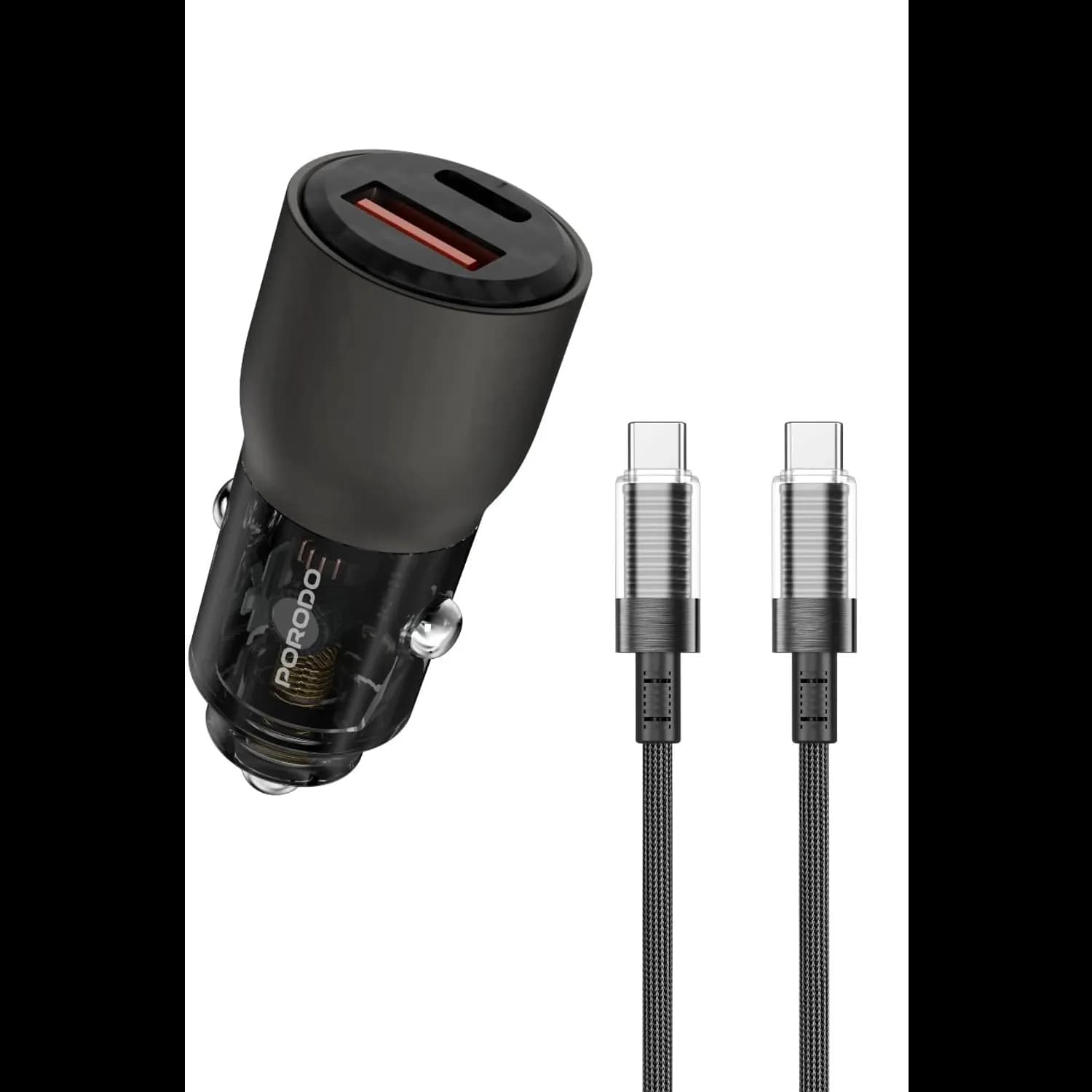 Porodo Car Charger - 95W PD/QC Dual Port, Transparent 1