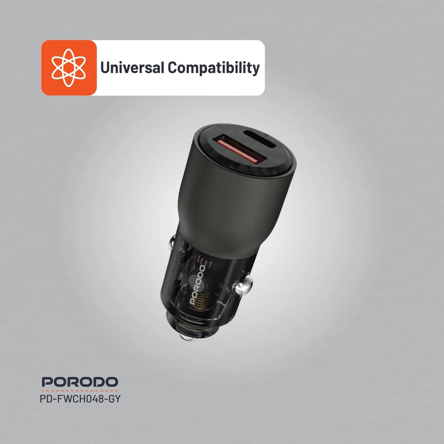Porodo Car Charger - 95W PD/QC Dual Port, Grey 3