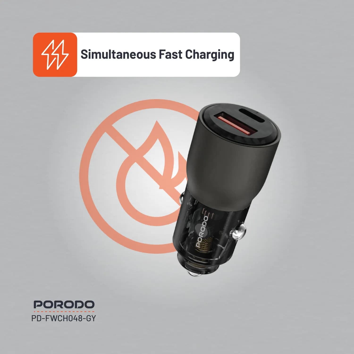 Porodo Car Charger - 95W PD/QC Dual Port, Grey 4