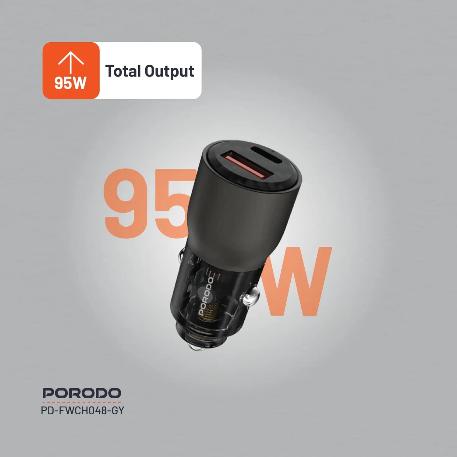 Porodo Car Charger - 95W PD/QC Dual Port, Grey 5