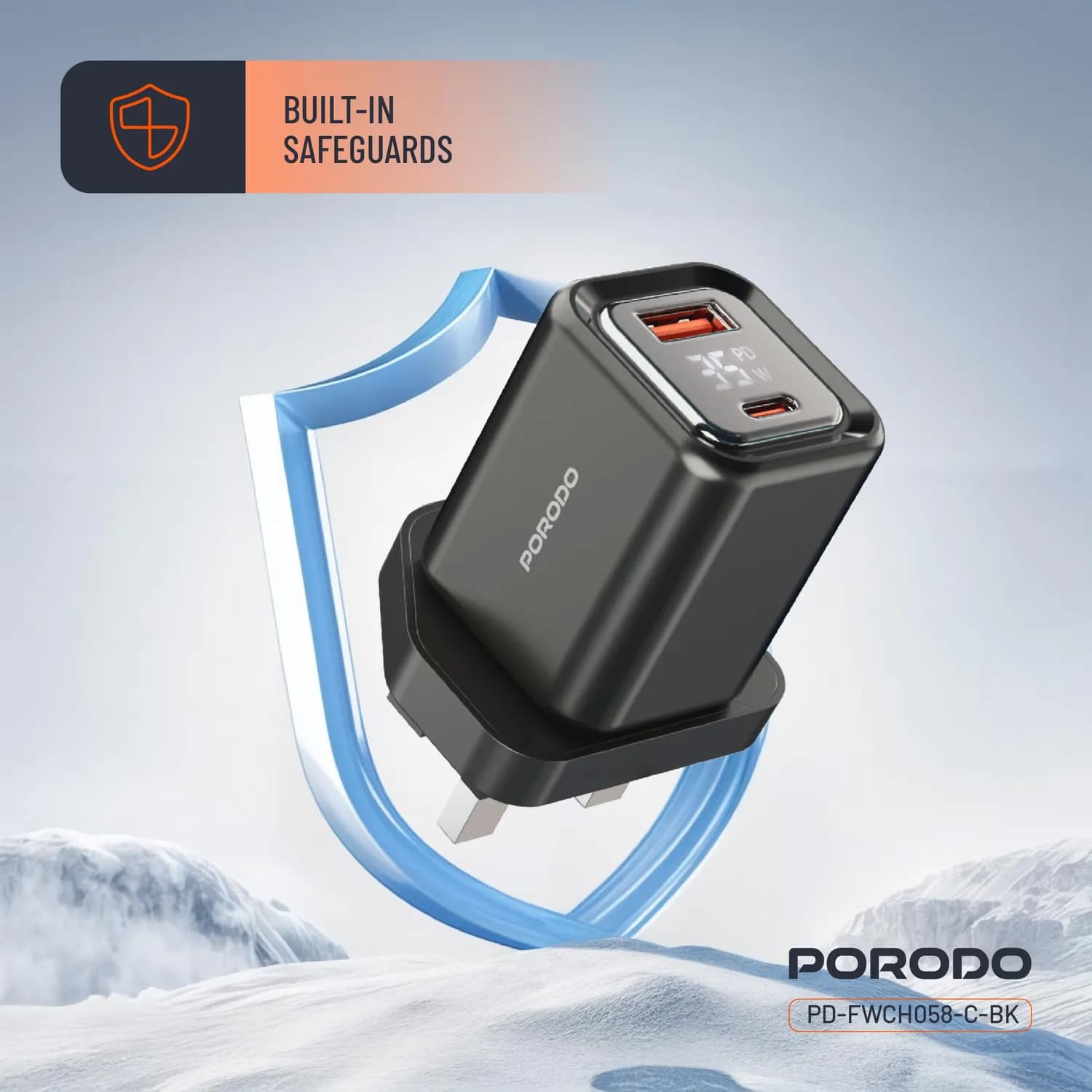 Porodo Charger - 20W PD GaN, 3-Port, Black 4