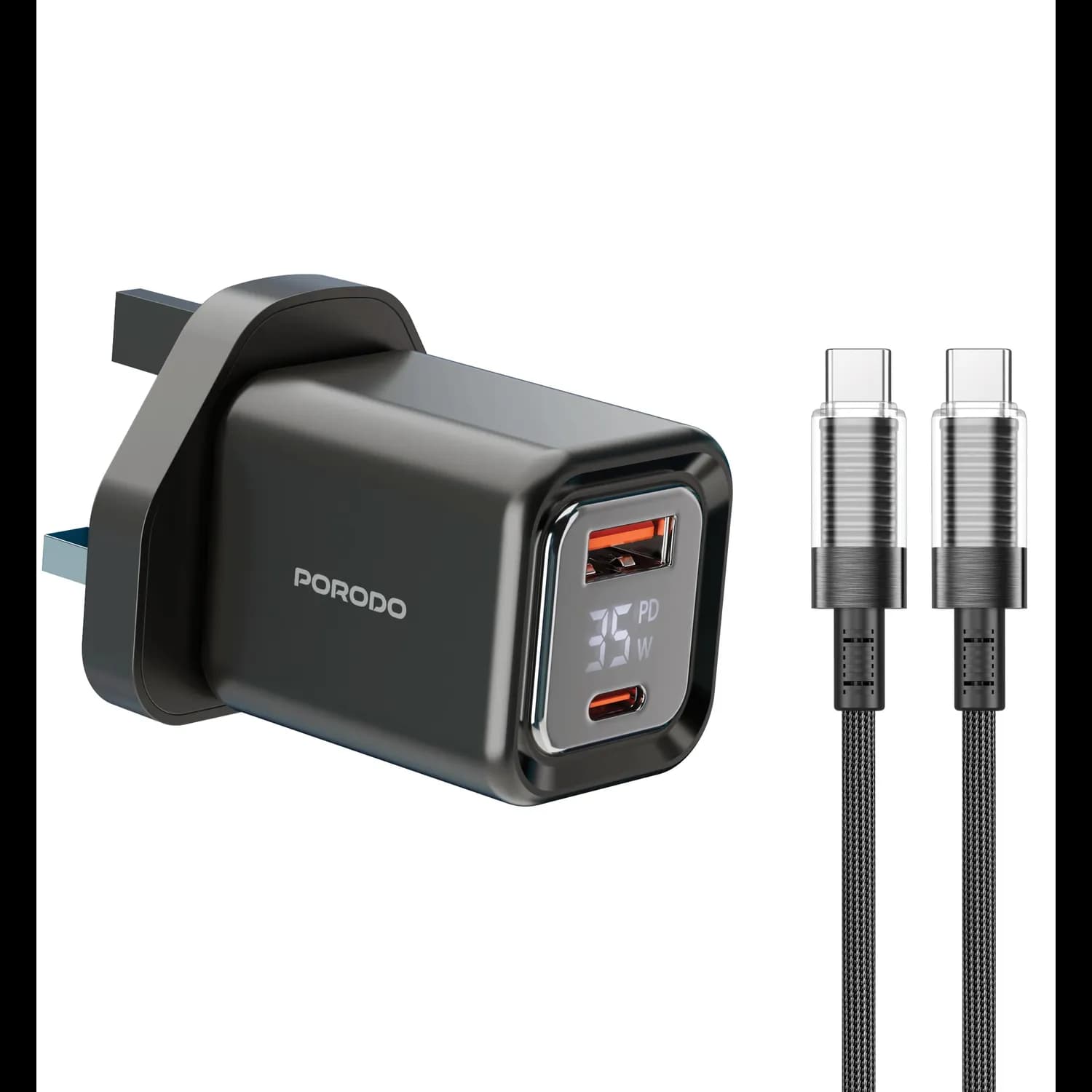 Porodo Charger - 20W PD GaN, 3-Port, Black 1