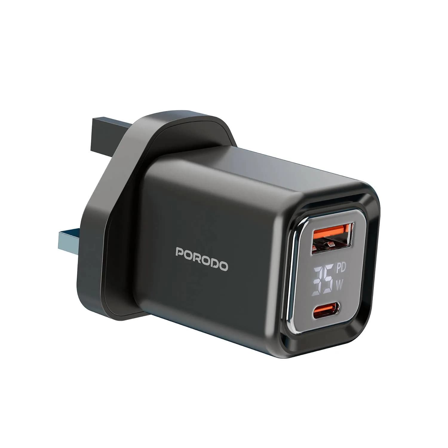 Porodo Dual-Port Quick Charger PD-FWCH058-BK - Digital Display, Black 3