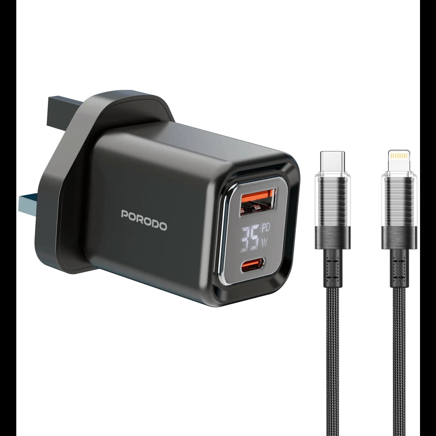 Porodo Charger - 35W PD GaN, USB-A & USB-C, Digital Display 1 Porodo Charger - 35W PD GaN, USB-A & USB-C, Digital Display 1