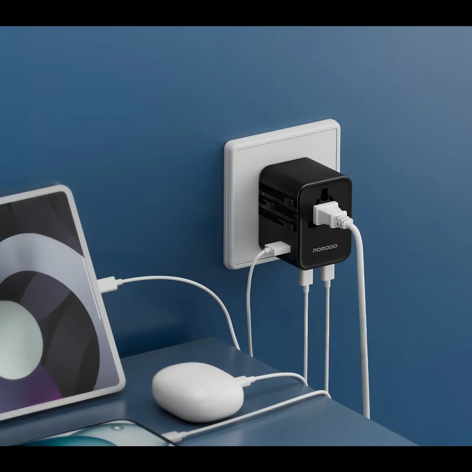 Porodo Travel Adapter Multi-Port Quick Charger - Black 5