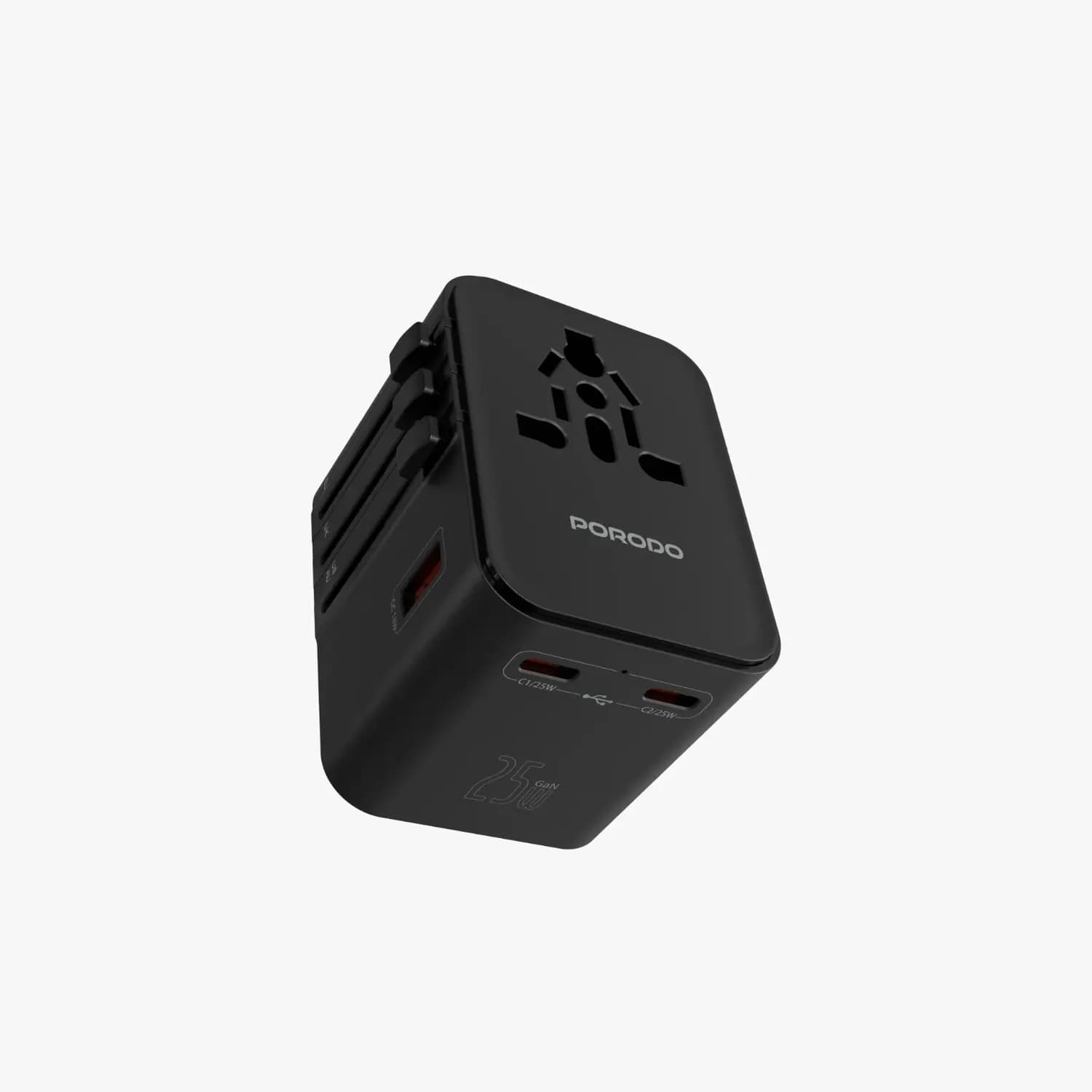 Porodo Travel Adapter Multi-Port Quick Charger - Black 1 Porodo Travel Adapter Multi-Port Quick Charger - Black 1