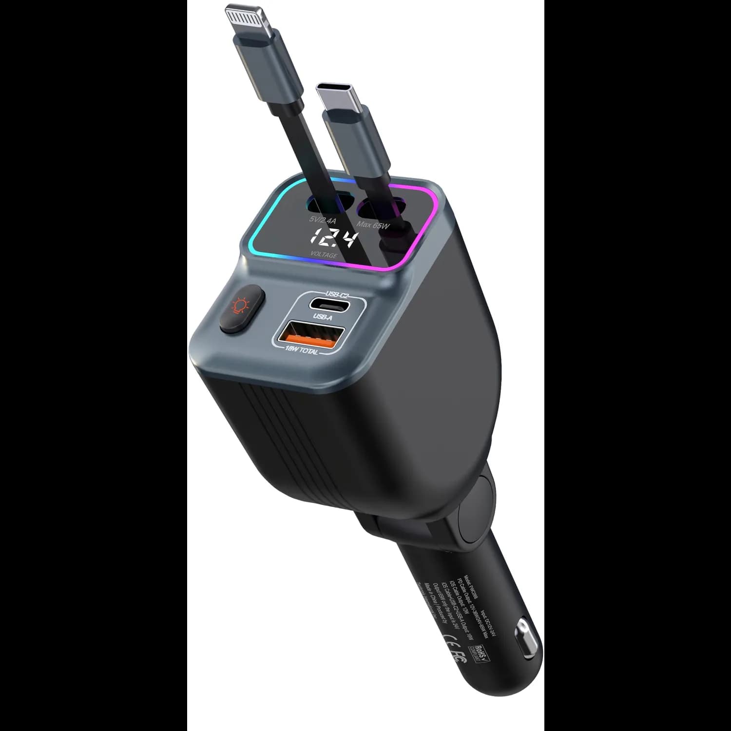 Porodo Car Power Inverter - 200W, PD 36W, USB-C & USB-A 1