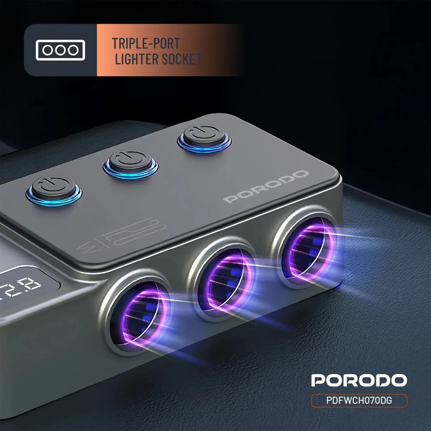Porodo Car Charger - 8-in-1, QC 3.0 & PD 35W, Dark Gray 4