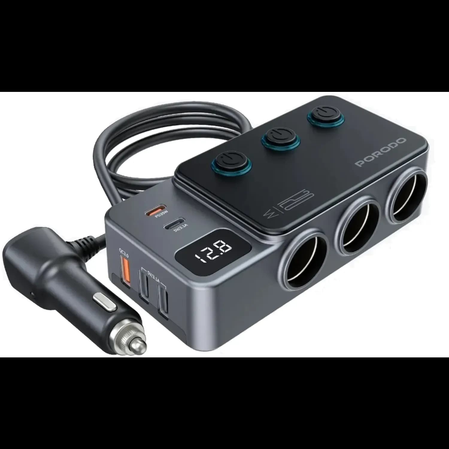 Porodo Car Charger - 8-in-1, QC 3.0 & PD 35W, Dark Gray 1