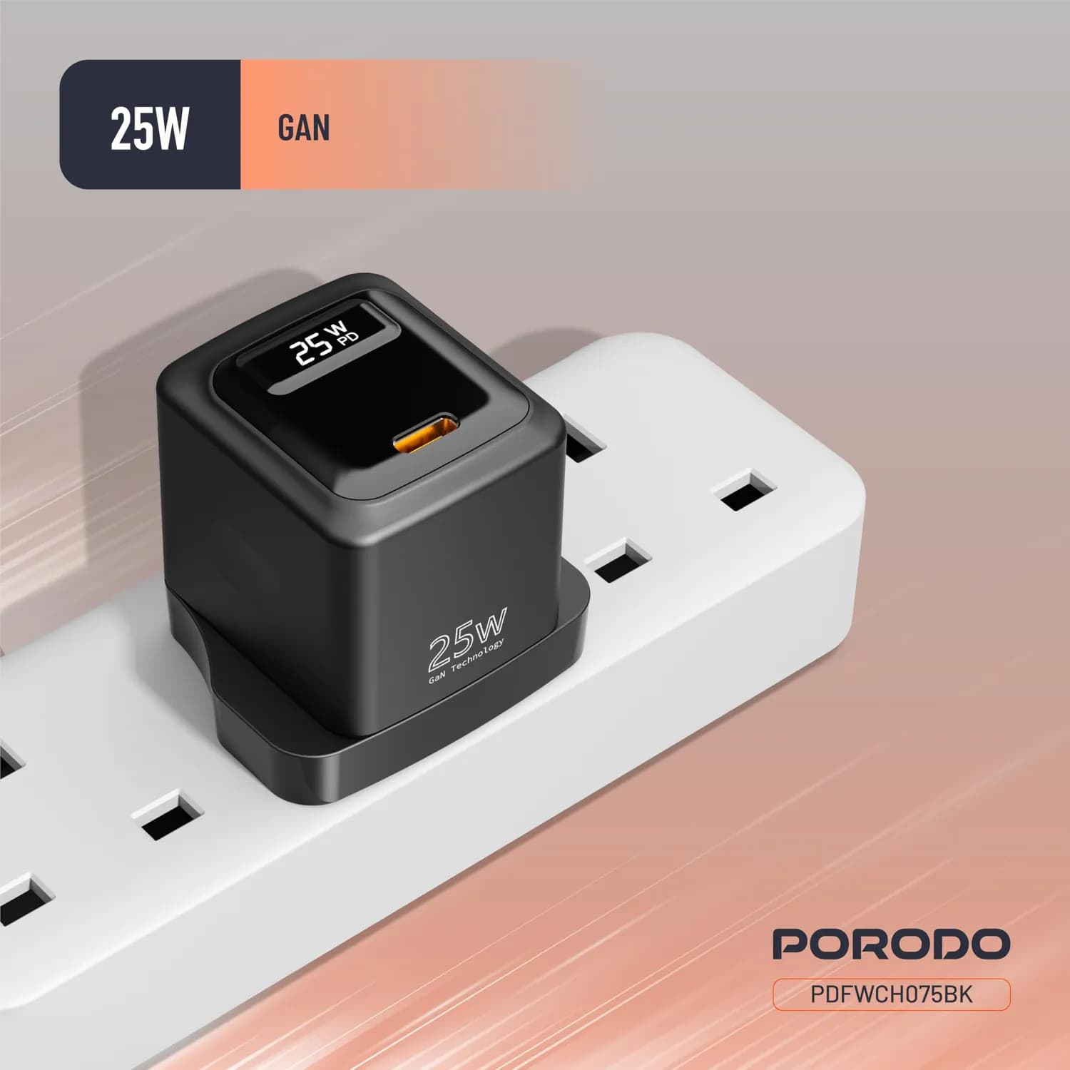 Porodo USB-C Charger - 25W GaN, Power Display, Black 5