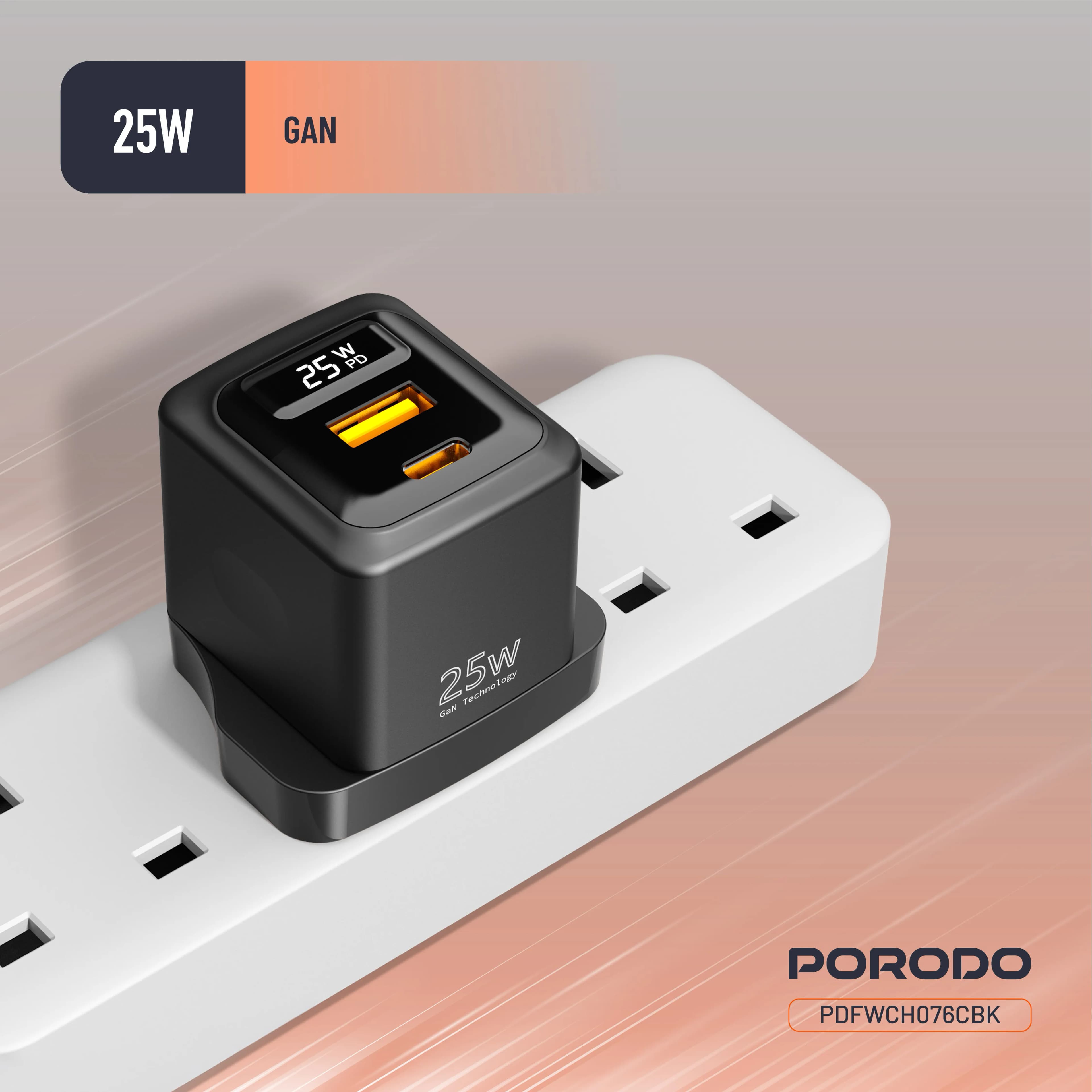 Porodo GaN 25W Dual-Port Wall Charger - Black 2