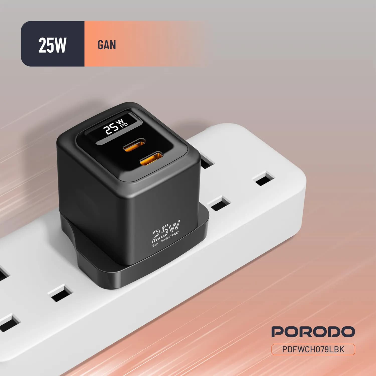 Porodo PD Charger - Dual USB-C 25W, Black 4